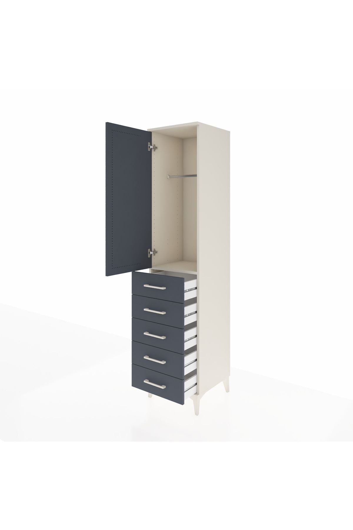 Hyperion Dolap Tek Raflı 5 Çekmeceli Tek Askılı 44x44x195 - S58M115V2B