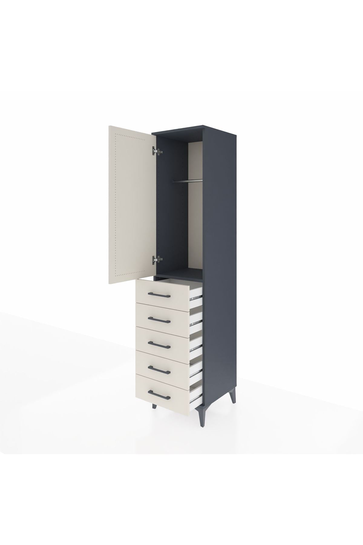 Hyperion Dolap Tek Raflı 5 Çekmeceli Tek Askılı 44x44x195 - S58M115V4B