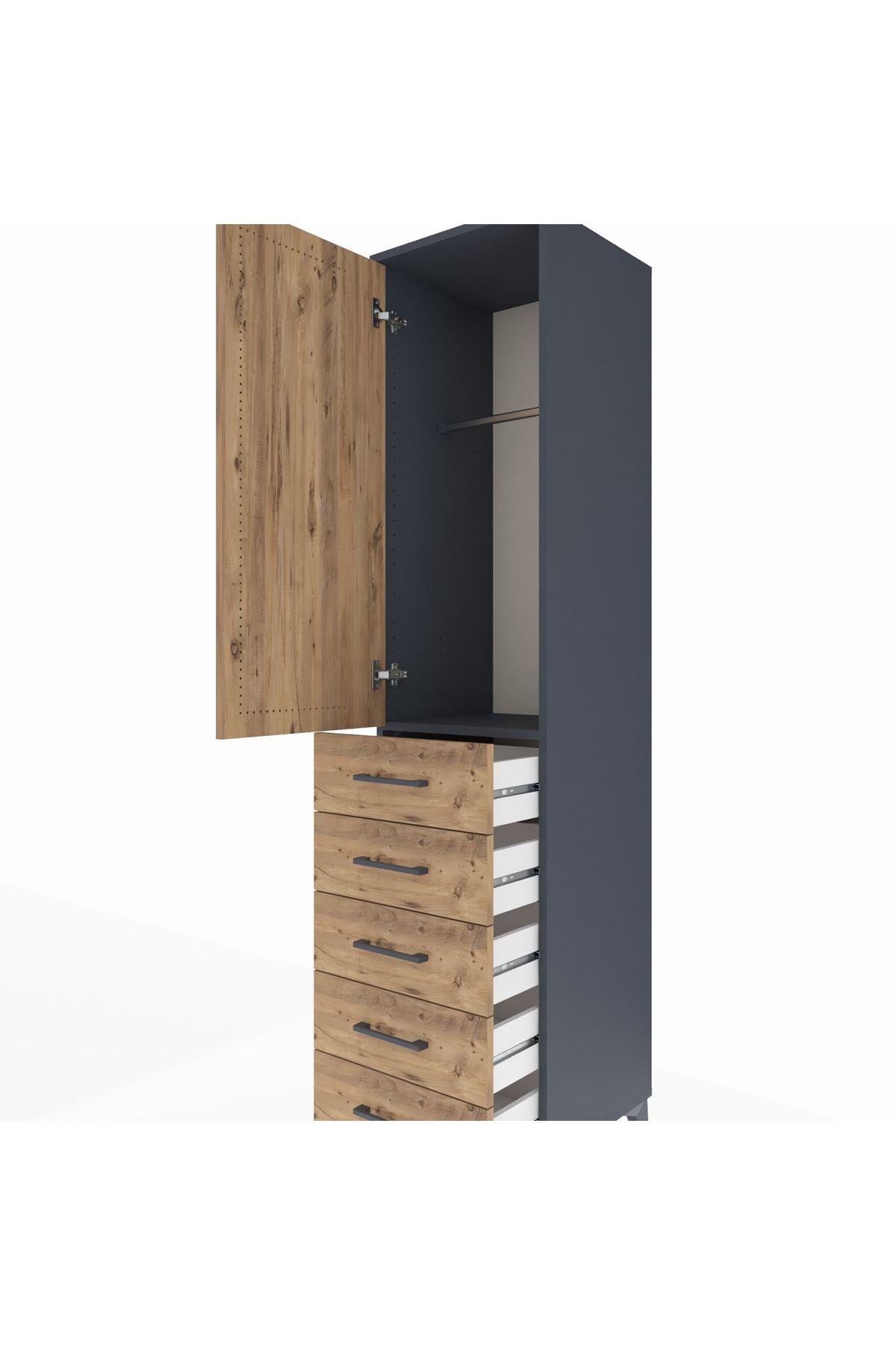 Hyperion Dolap Tek Raflı 5 Çekmeceli Tek Askılı 44x44x195 - S58M115V6B