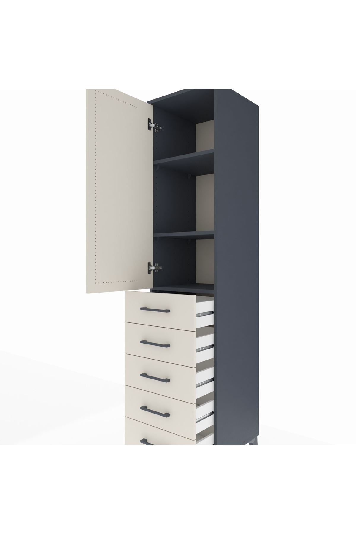Hyperion Dolap 3 Raflı 5 Çekmeceli Tek Kapaklı 44x44x195 - S58M116V4B