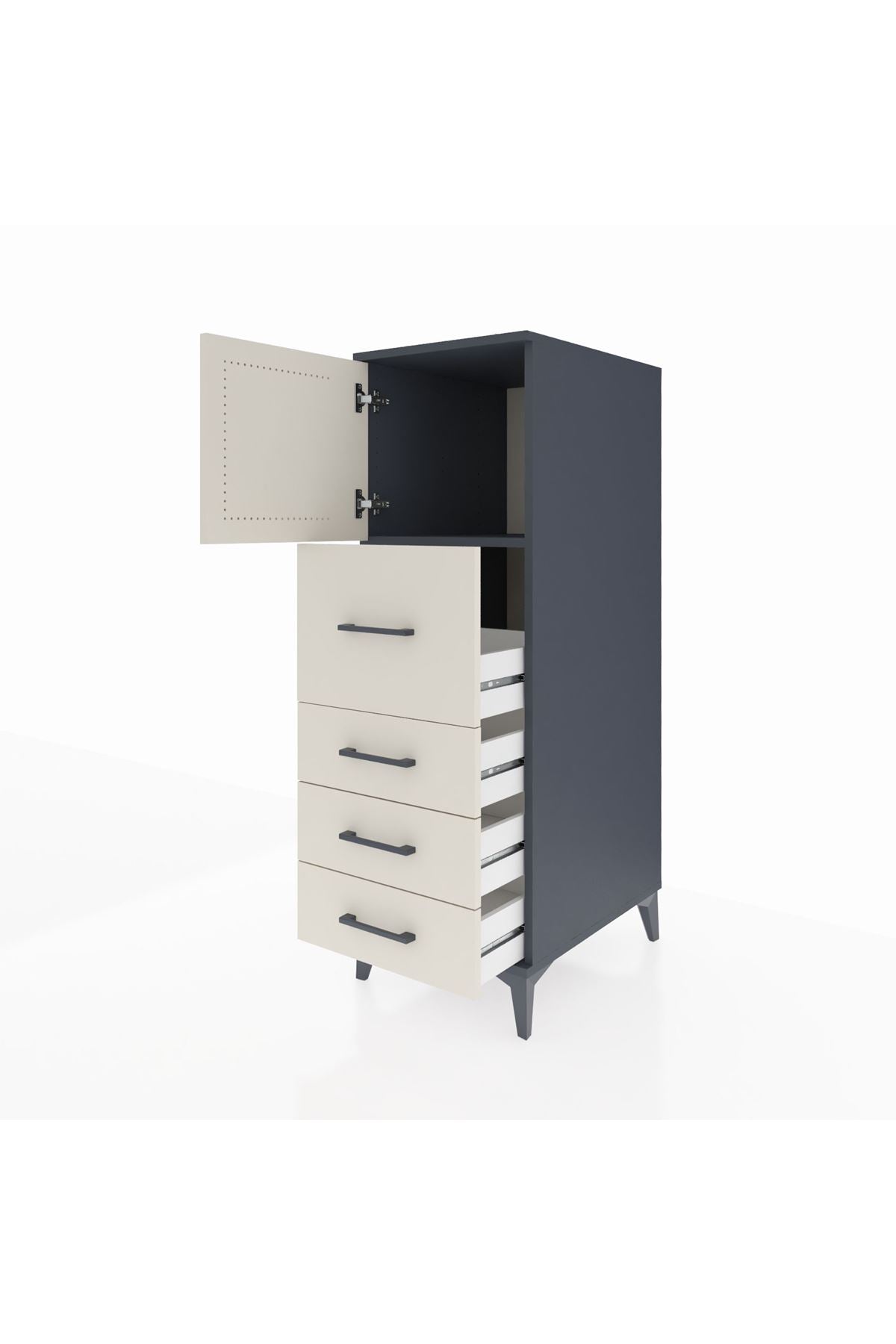 Kronos Dolap Tek Raflı 4 Çekmeceli Tek Kapaklı 44x59x134 - S82M015V4C