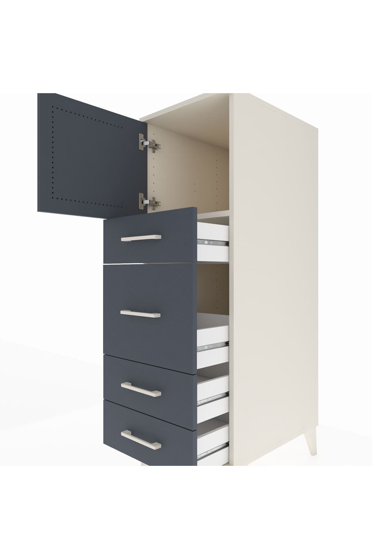 Kronos Dolap Tek Raflı 4 Çekmeceli Tek Kapaklı 44x59x134 - S82M016V2C