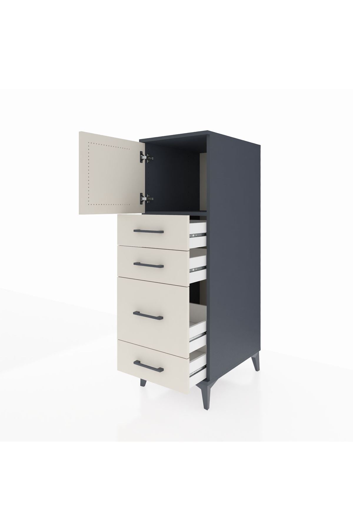 Kronos Dolap Tek Raflı 4 Çekmeceli Tek Kapaklı 44x59x134 - S82M017V4C