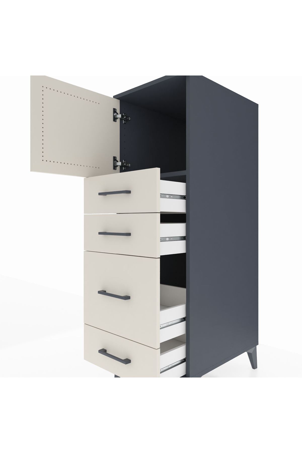 Kronos Dolap Tek Raflı 4 Çekmeceli Tek Kapaklı 44x59x134 - S82M017V4C