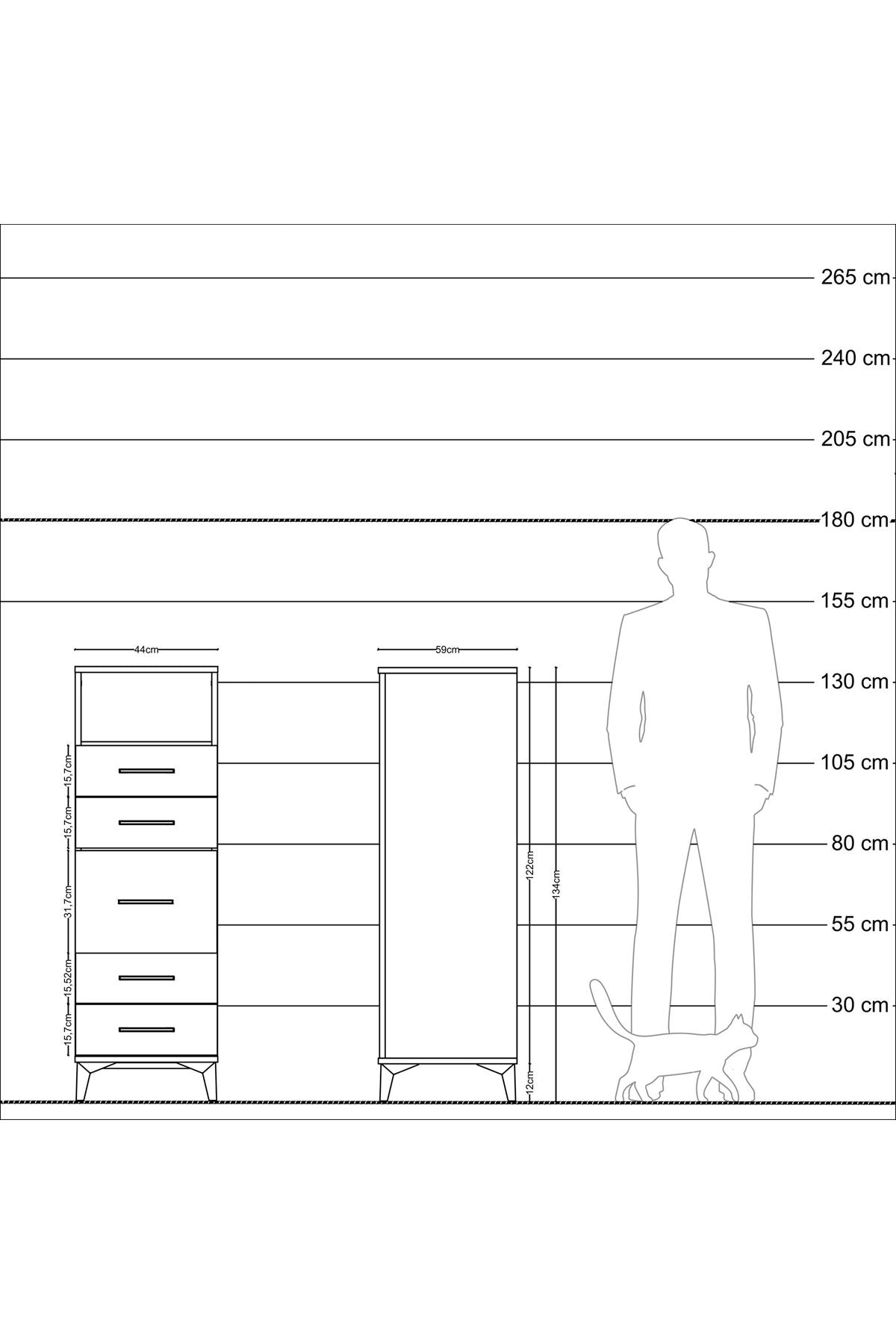 Kronos Dolap Tek Raflı 5 Çekmeceli 44x59x134 - S82M020V4C