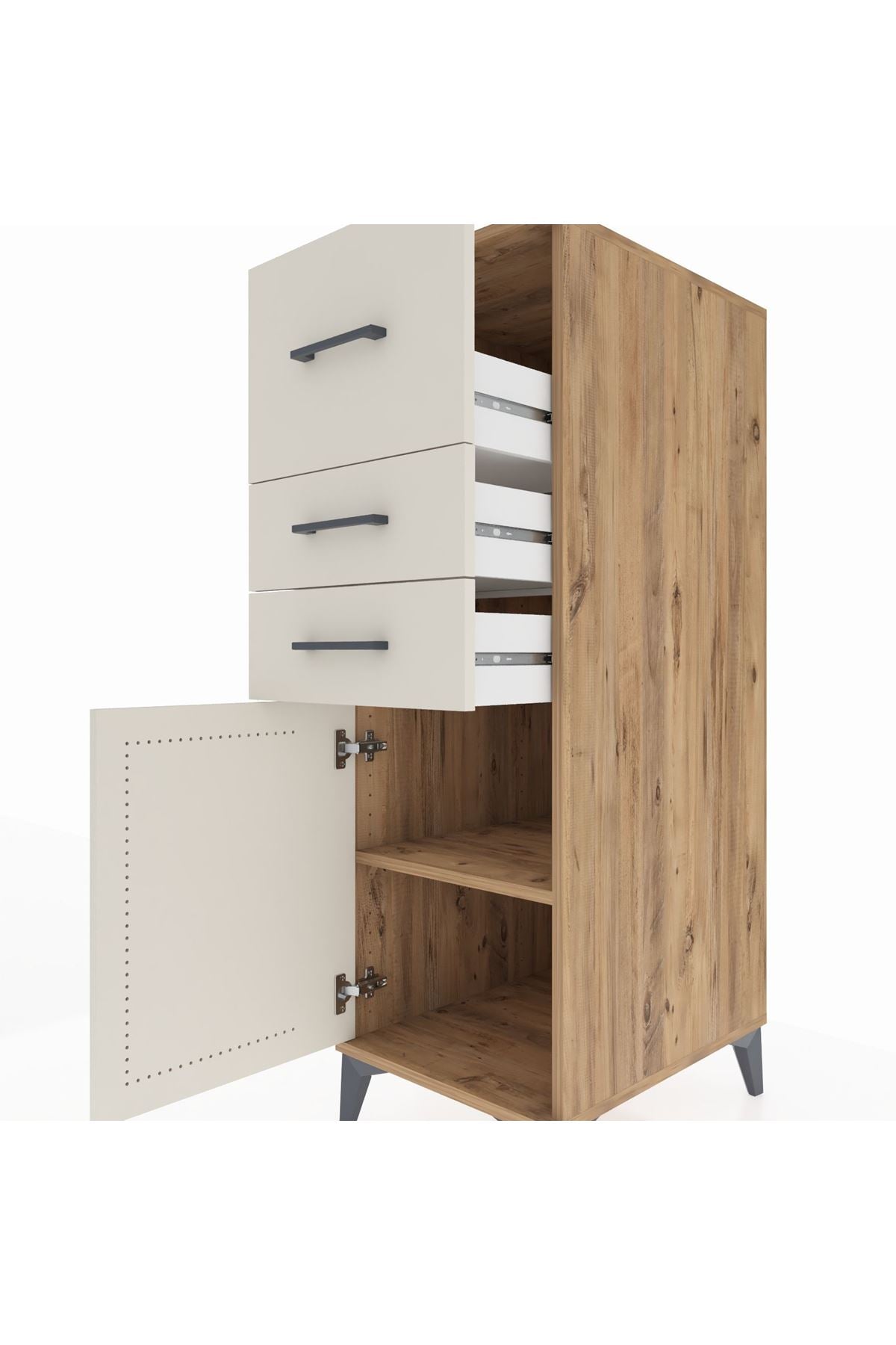 Kronos Dolap Tek Raflı 3 Çekmeceli Tek Kapaklı 44x59x134 - S82M023V7C