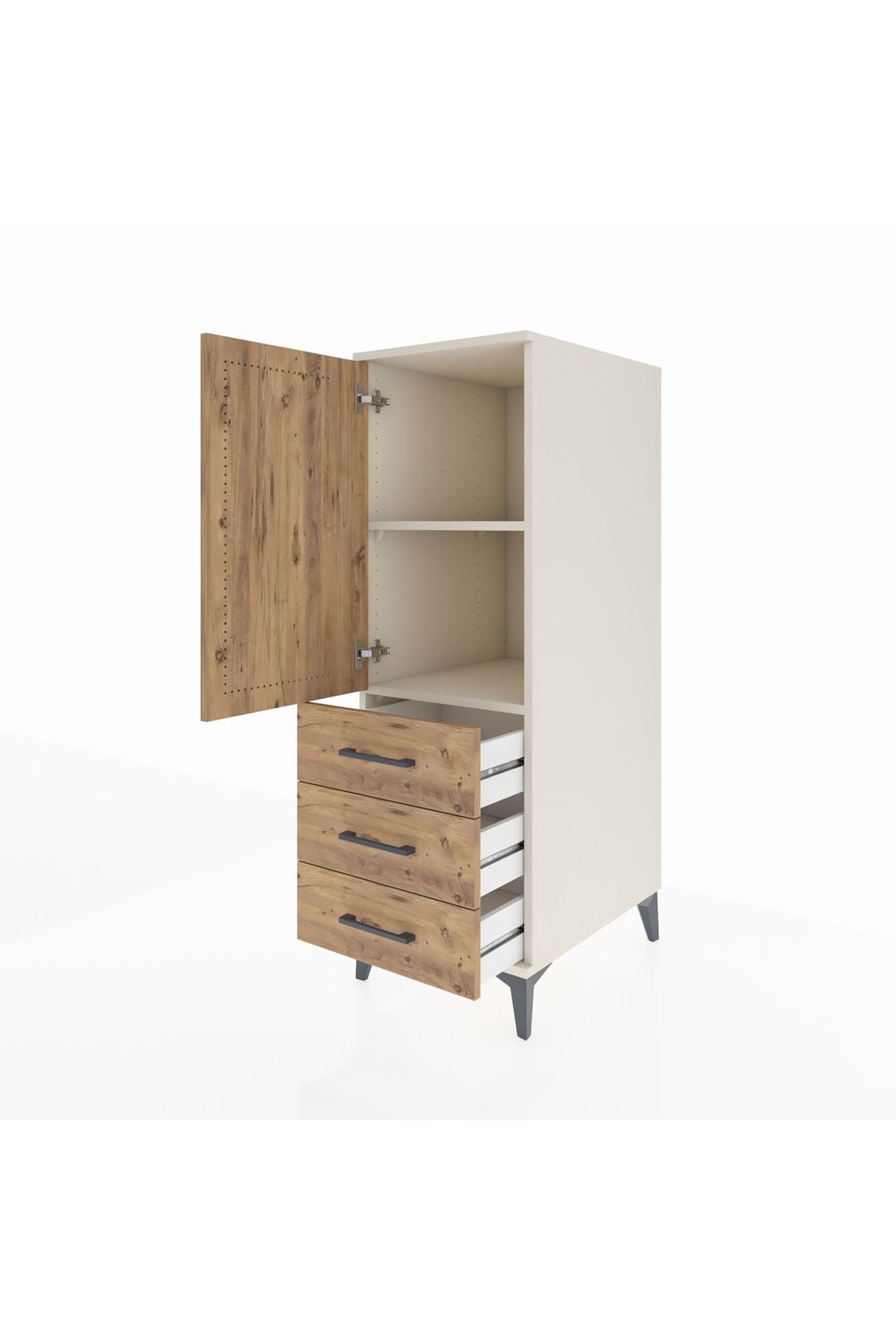 Kronos Dolap 2 Raflı 3 Çekmeceli Tek Kapaklı 44x59x134 - S82M049V3C