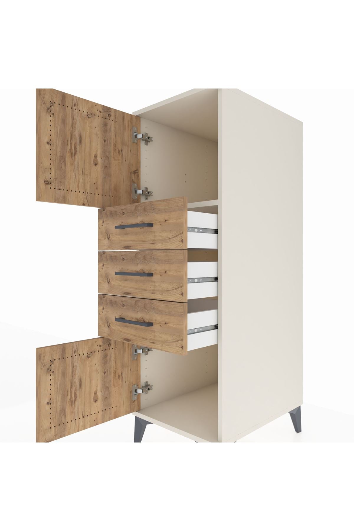 Kronos Dolap Tek Raflı 3 Çekmeceli 2 Kapaklı 44x59x134 - S82M051V3C