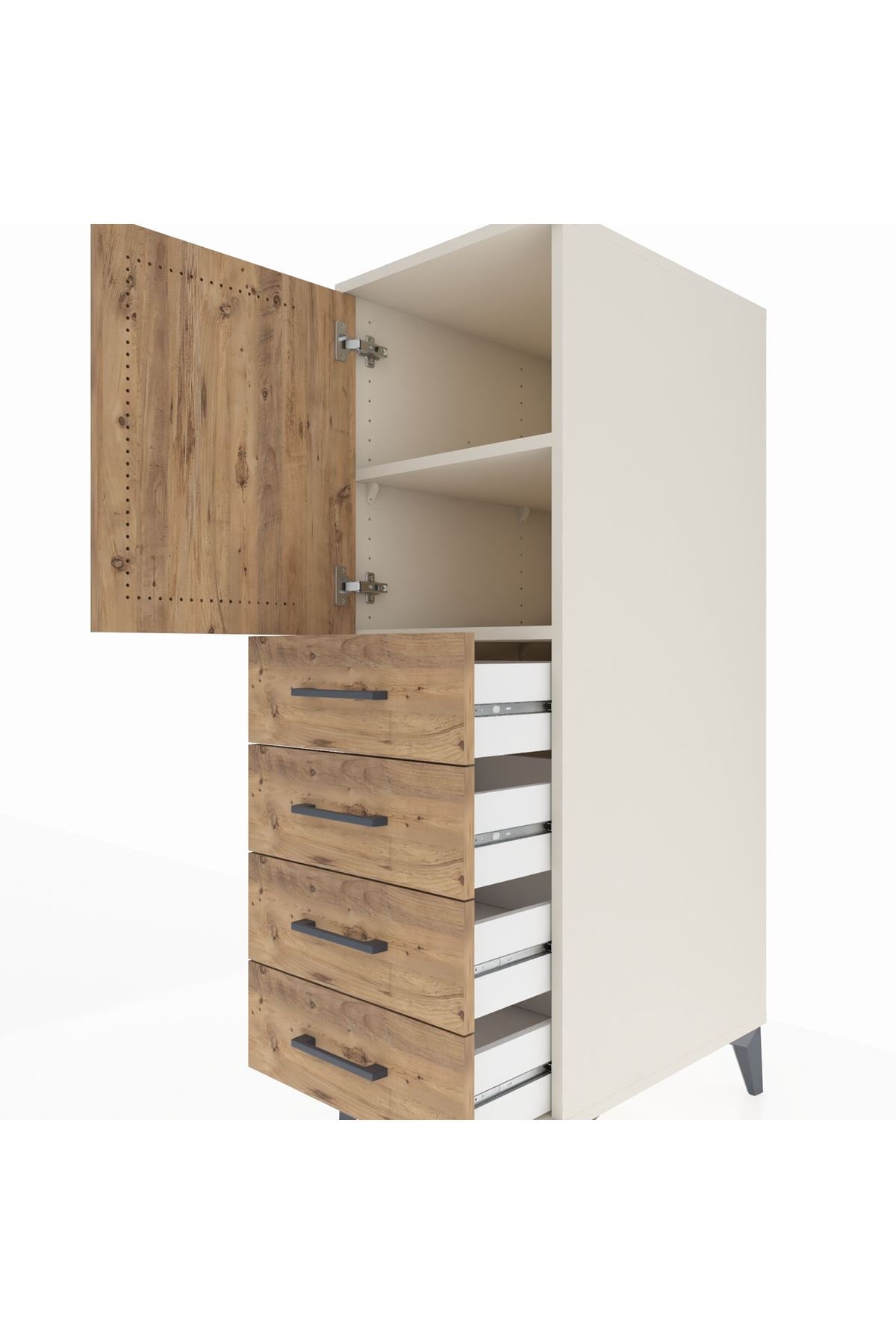 Kronos Dolap 2 Raflı 4 Çekmeceli Tek Kapaklı 44x59x134 - S82M053V3C