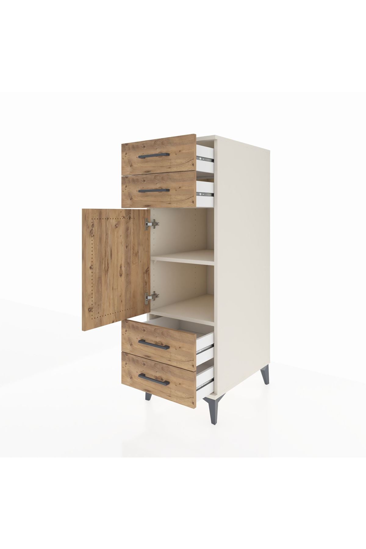 Kronos Dolap 2 Raflı 4 Çekmeceli Tek Kapaklı 44x59x134 - S82M055V3C