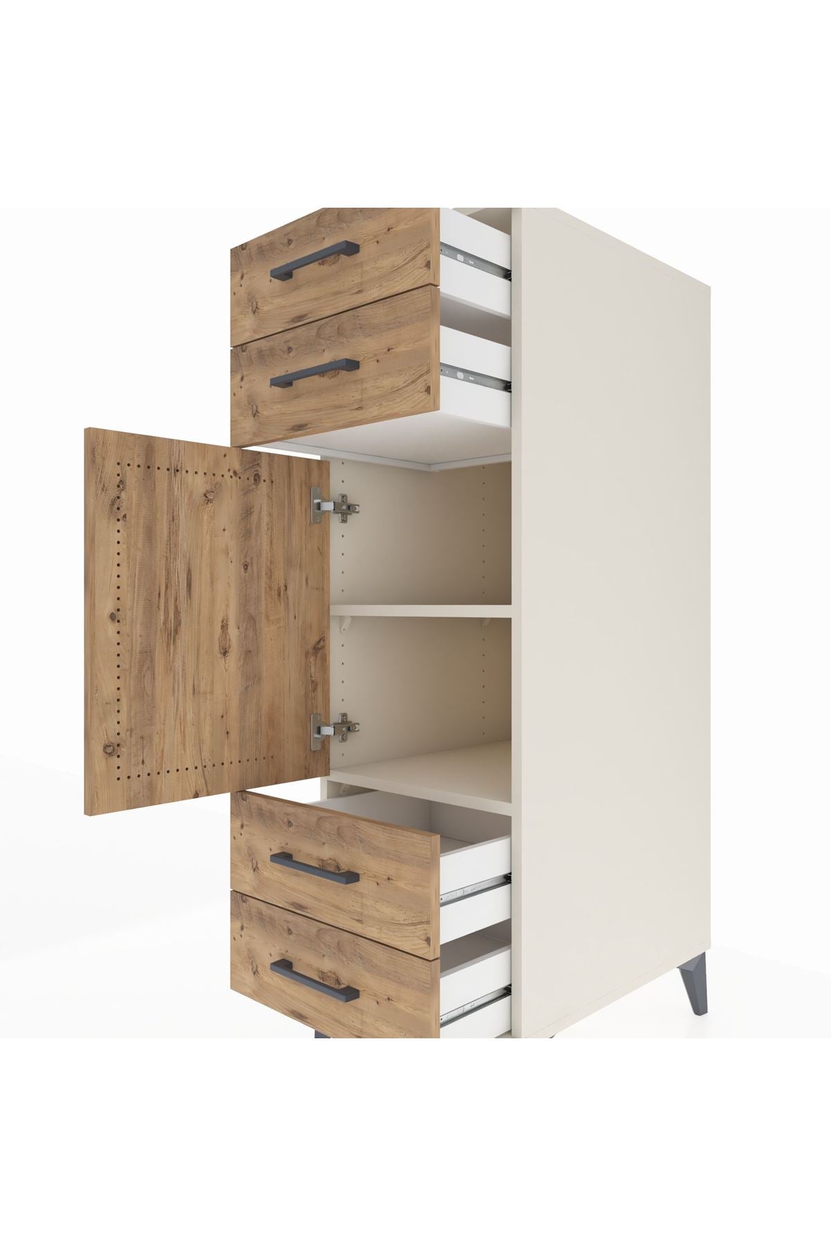 Kronos Dolap 2 Raflı 4 Çekmeceli Tek Kapaklı 44x59x134 - S82M055V3C