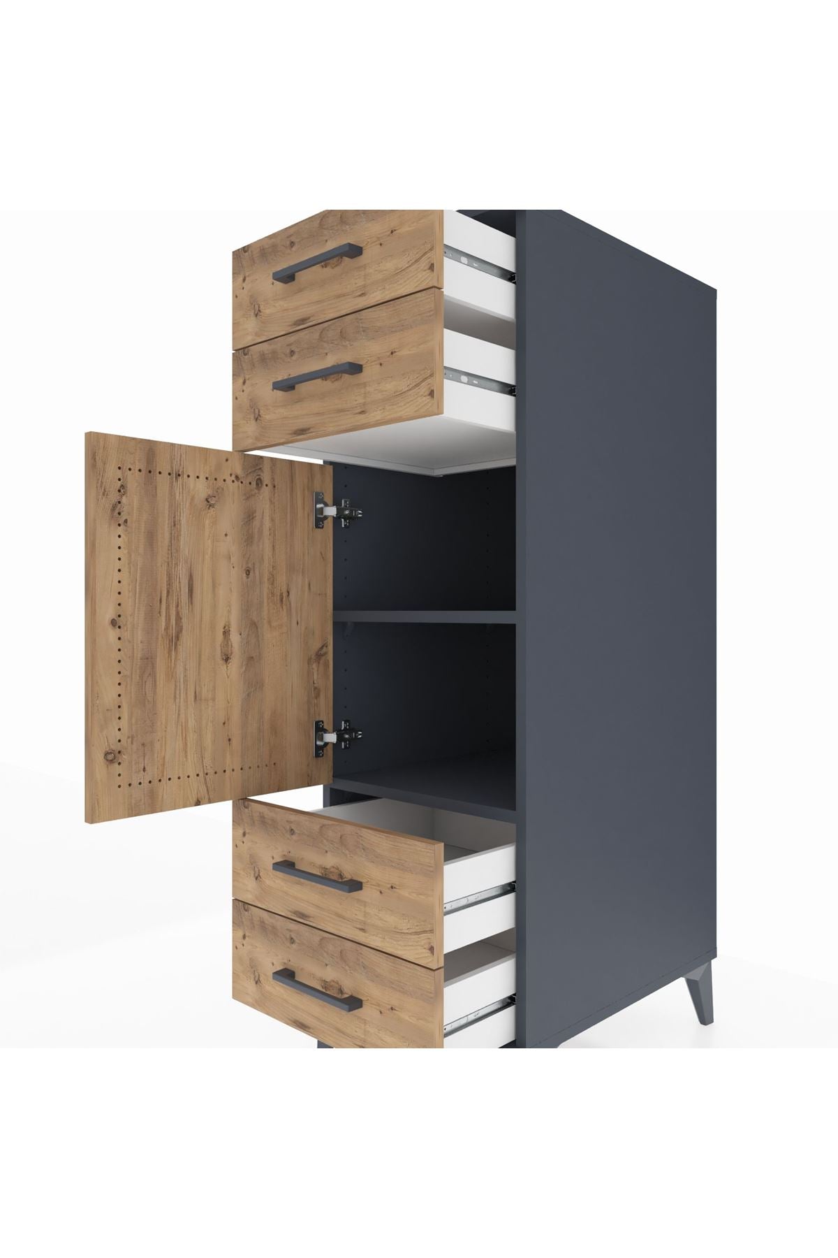 Kronos Dolap 2 Raflı 4 Çekmeceli Tek Kapaklı 44x59x134 - S82M055V6C