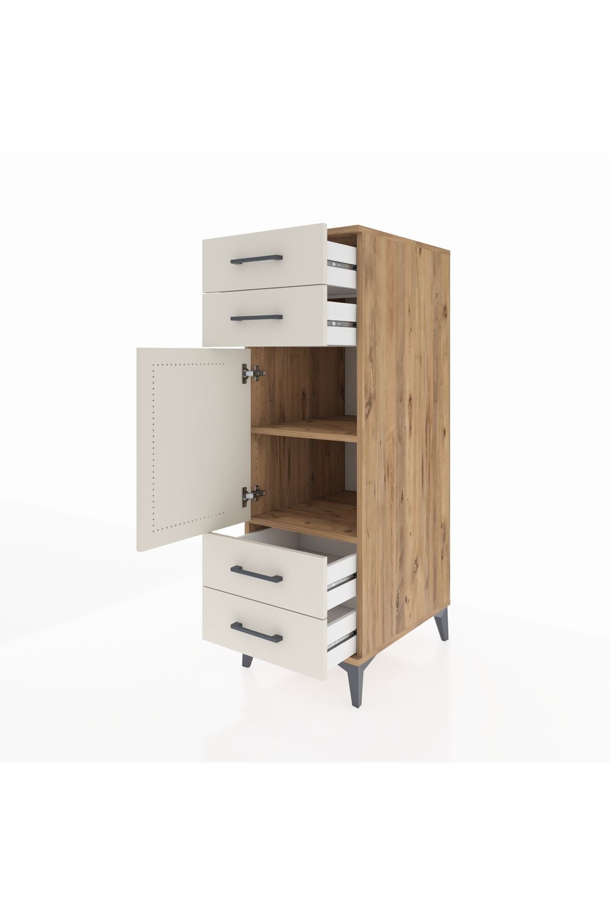 Kronos Dolap 2 Raflı 4 Çekmeceli Tek Kapaklı 44x59x134 - S82M055V7C