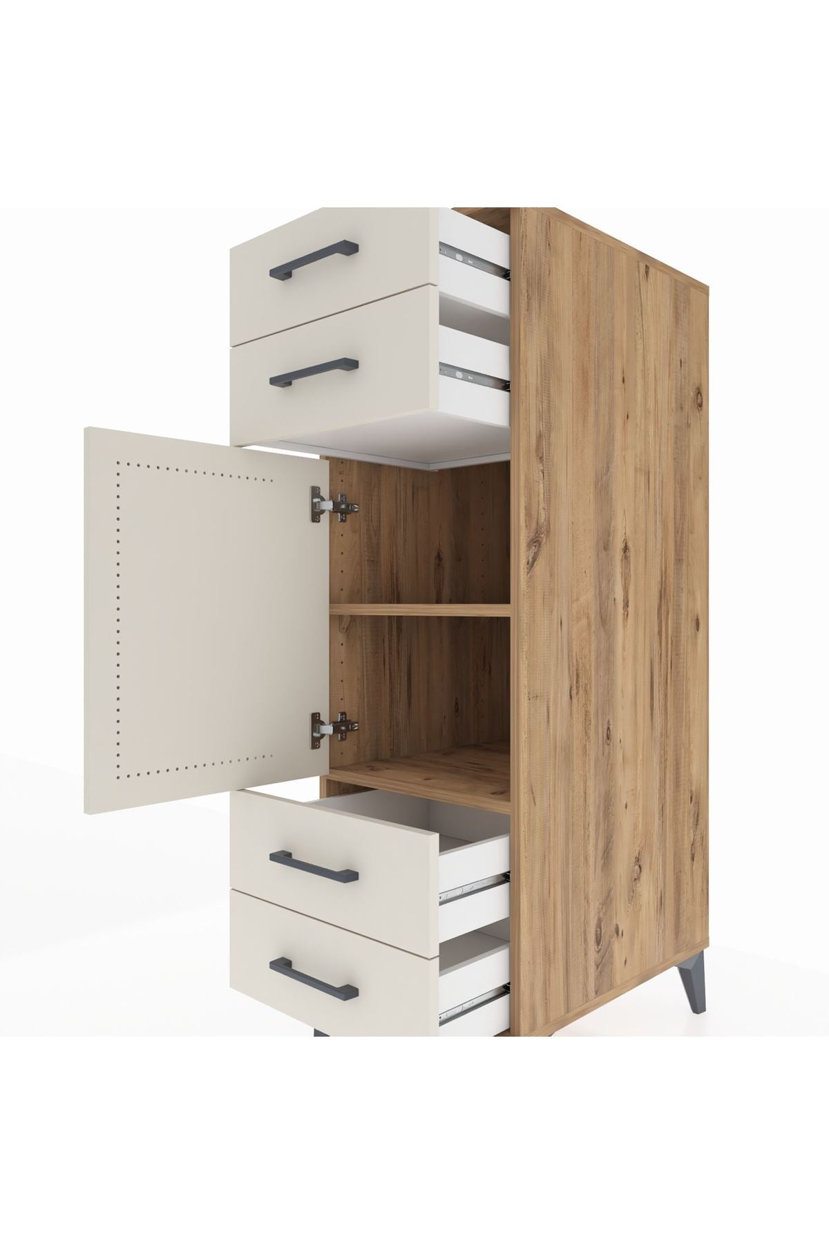 Kronos Dolap 2 Raflı 4 Çekmeceli Tek Kapaklı 44x59x134 - S82M055V7C