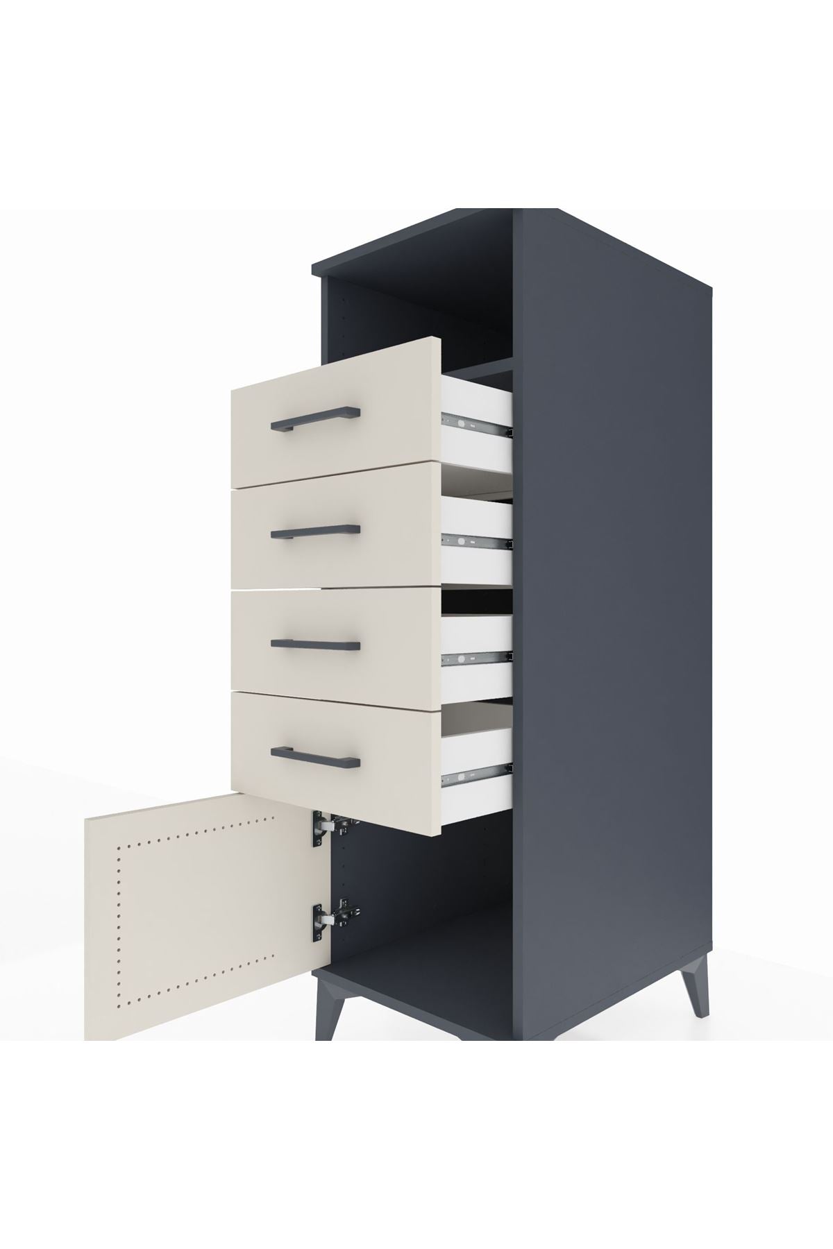 Kronos Dolap Tek Raflı 4 Çekmeceli Tek Kapaklı 44x59x134 - S82M056V4C