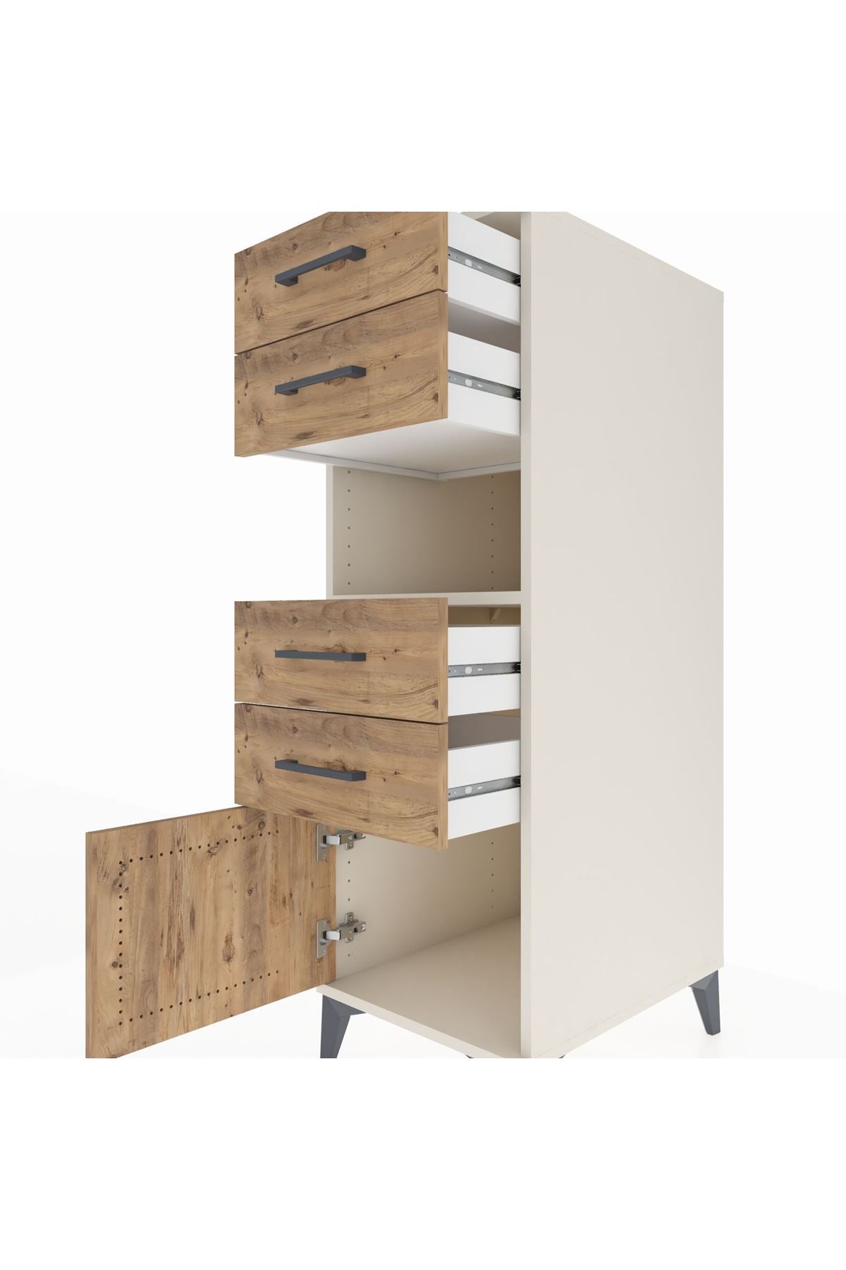 Kronos Dolap Tek Raflı 4 Çekmeceli Tek Kapaklı 44x59x134 - S82M057V3C
