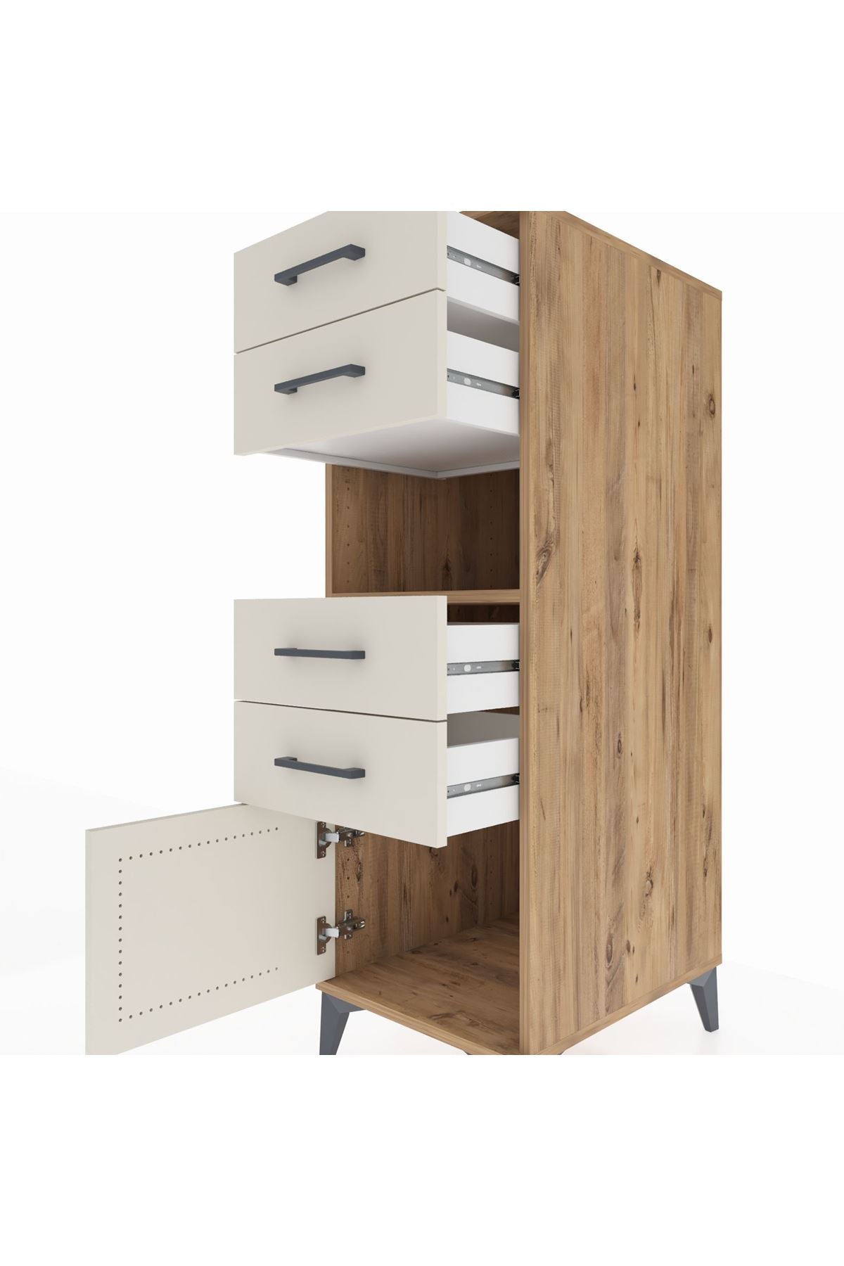 Kronos Dolap Tek Raflı 4 Çekmeceli Tek Kapaklı 44x59x134 - S82M057V7C