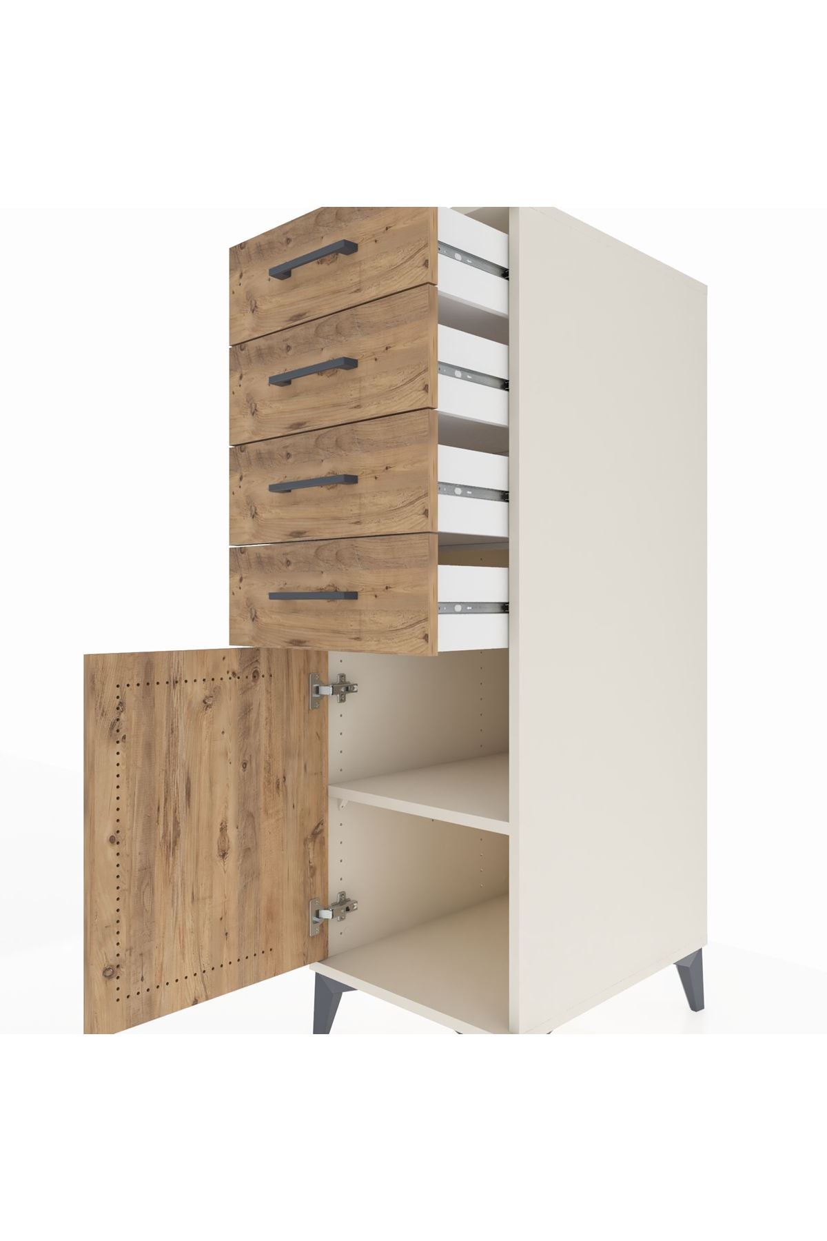 Kronos Dolap Tek Raflı 4 Çekmeceli Tek Kapaklı 44x59x134 - S82M058V3C