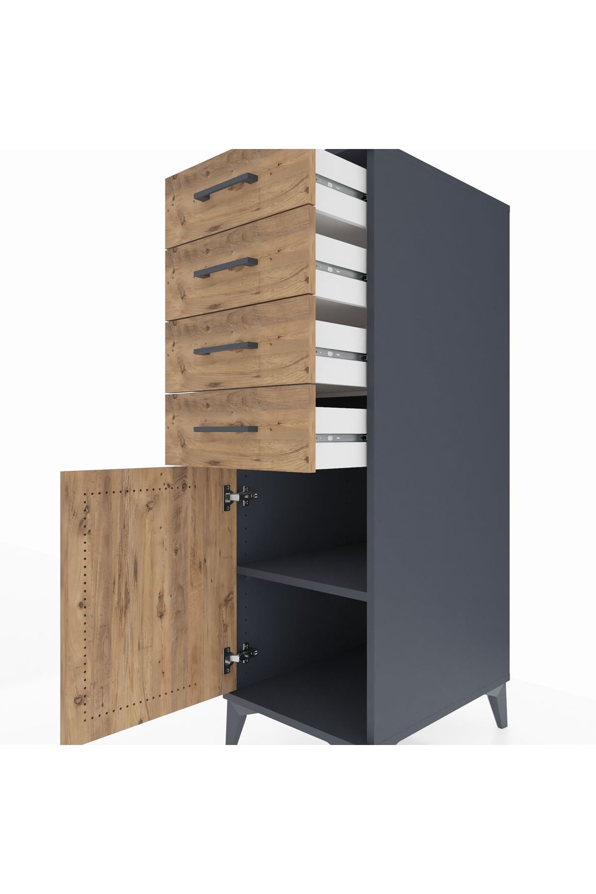Kronos Dolap Tek Raflı 4 Çekmeceli Tek Kapaklı 44x59x134 - S82M058V6C