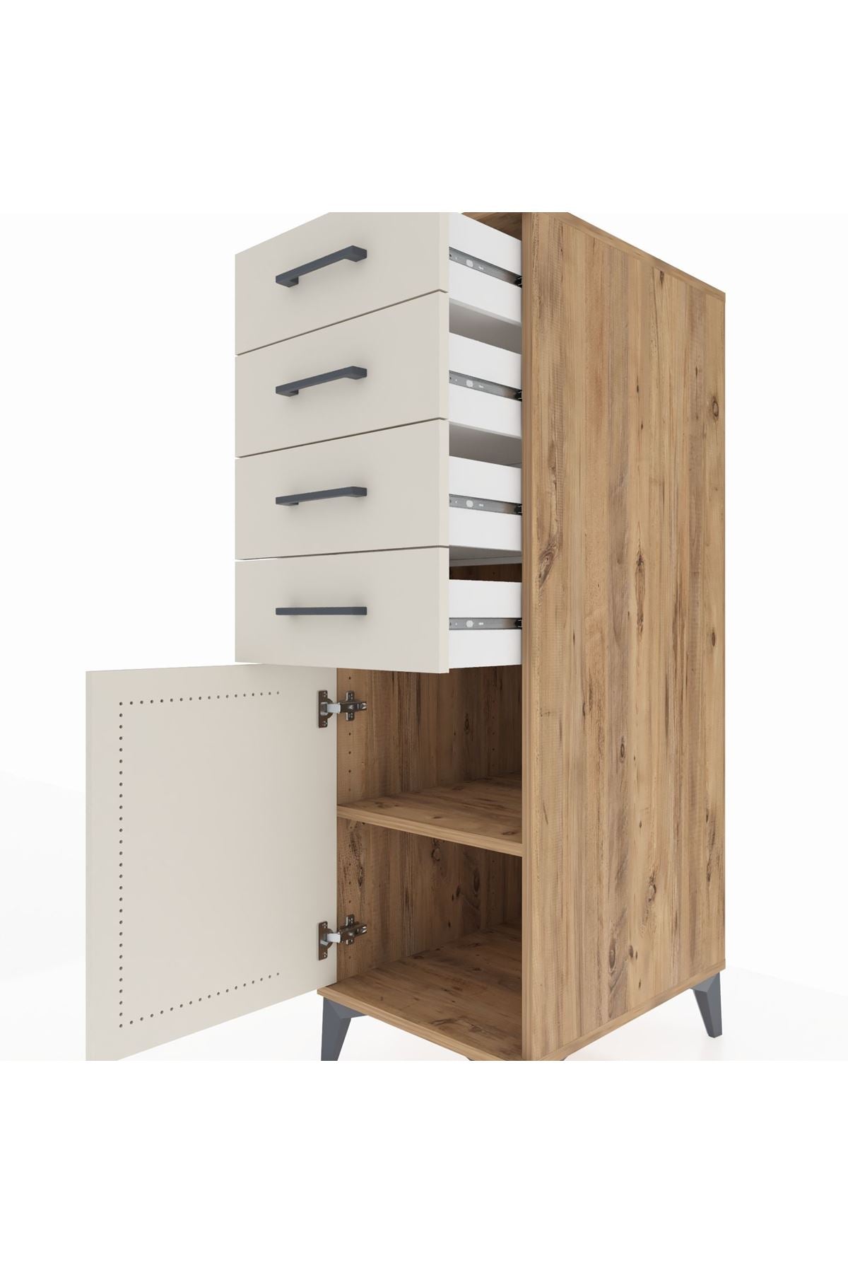 Kronos Dolap Tek Raflı 4 Çekmeceli Tek Kapaklı 44x59x134 - S82M058V7C
