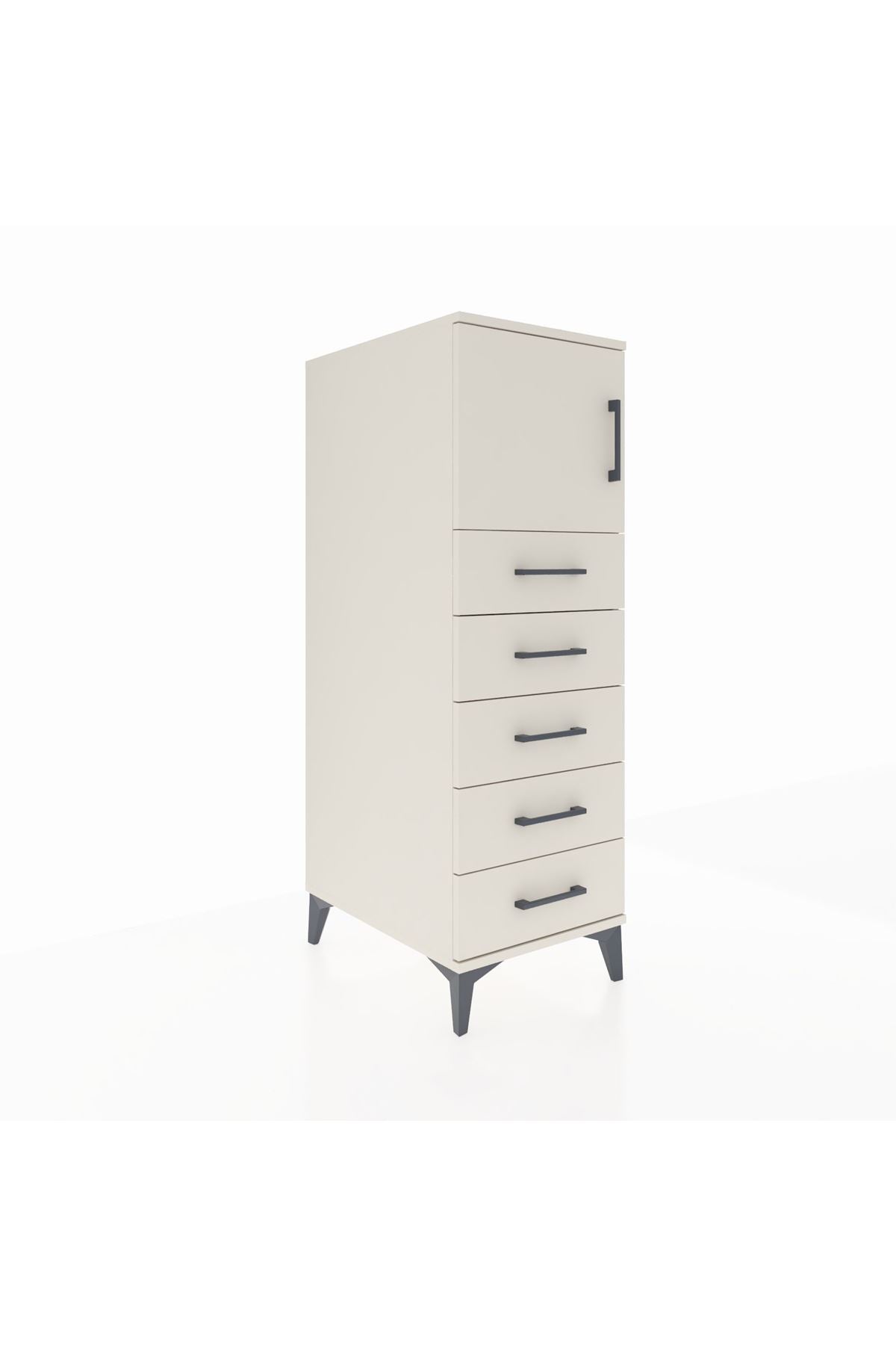 Kronos Dolap Tek Raflı 5 Çekmeceli Tek Kapaklı 44x59x134 - S82M059V1C