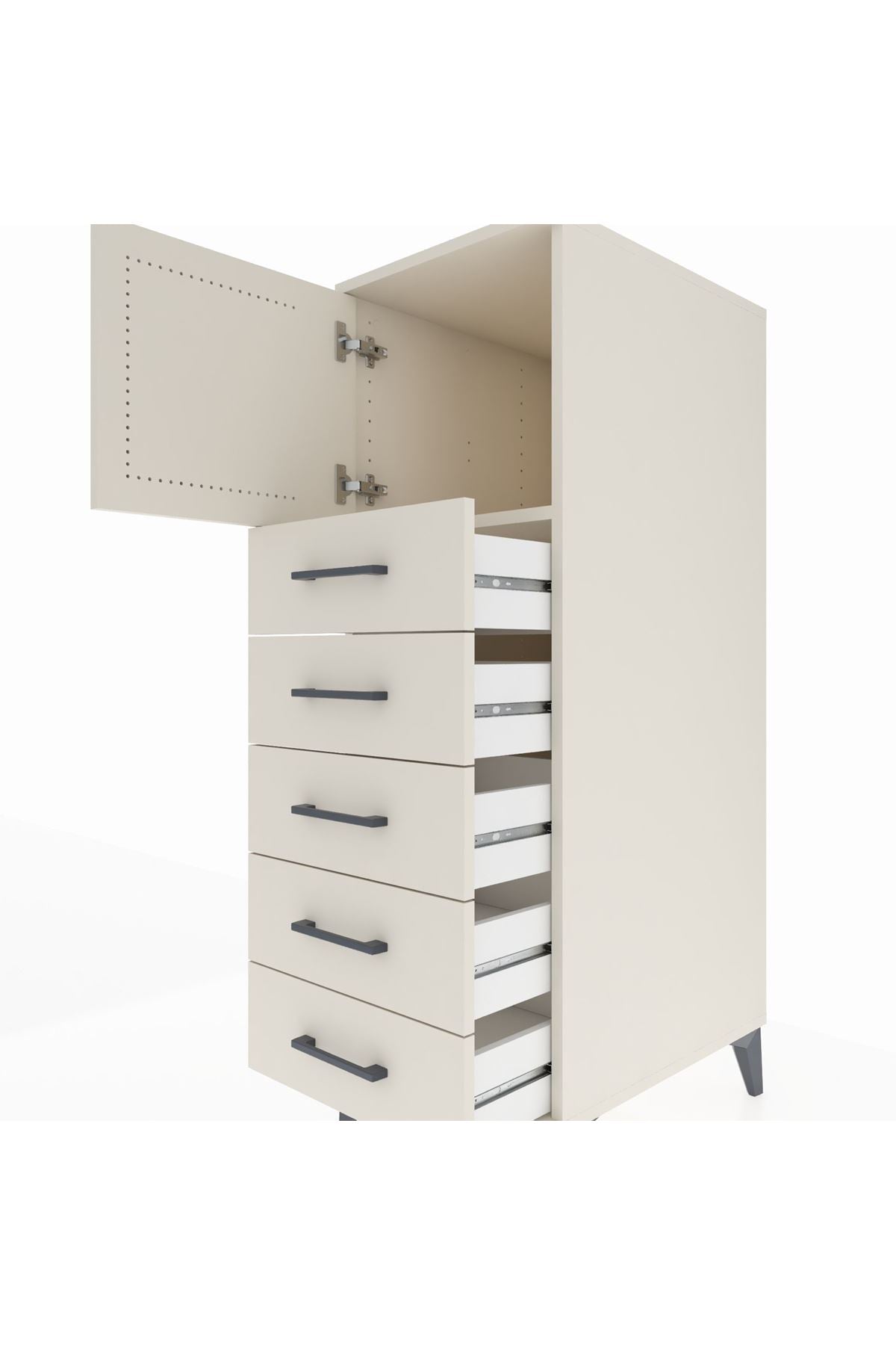 Kronos Dolap Tek Raflı 5 Çekmeceli Tek Kapaklı 44x59x134 - S82M059V1C