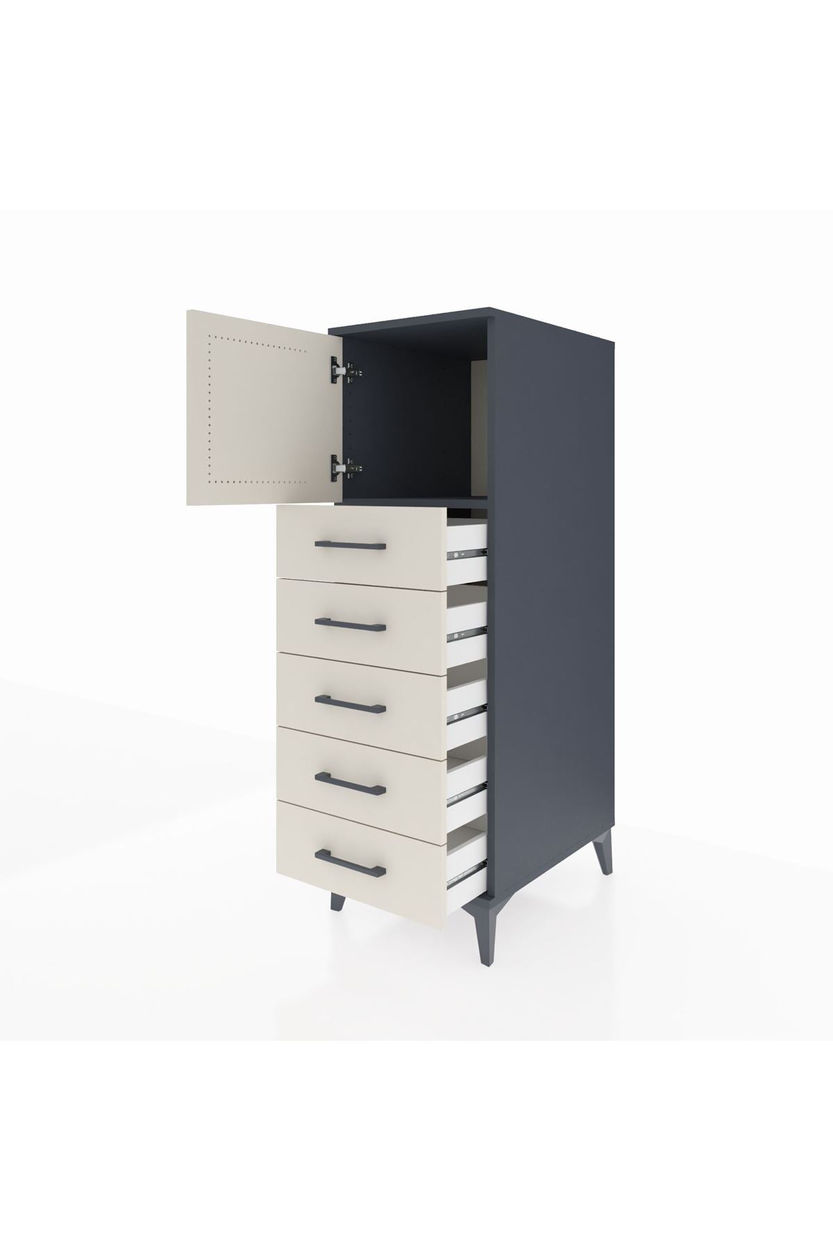Kronos Dolap Tek Raflı 5 Çekmeceli Tek Kapaklı 44x59x134 - S82M059V4C