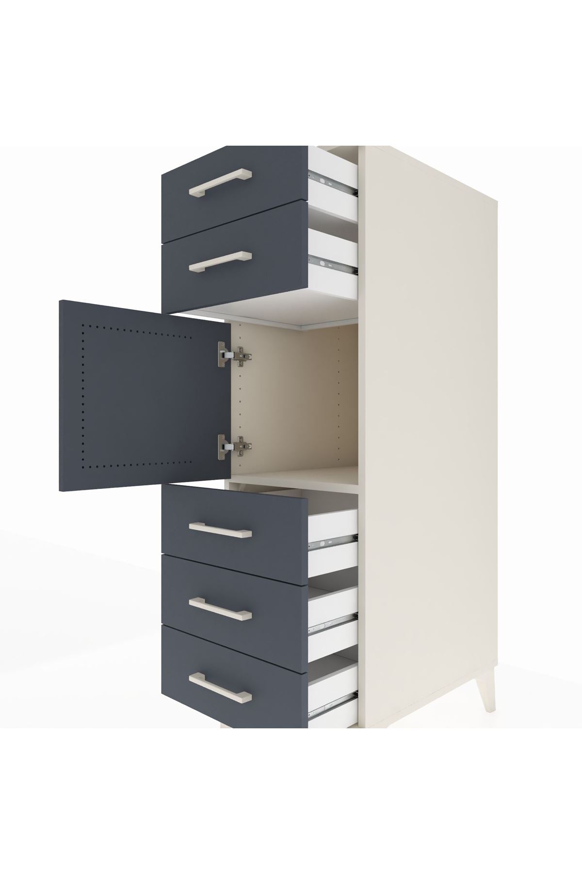 Kronos Dolap Tek Raflı 5 Çekmeceli Tek Kapaklı 44x59x134 - S82M060V2C