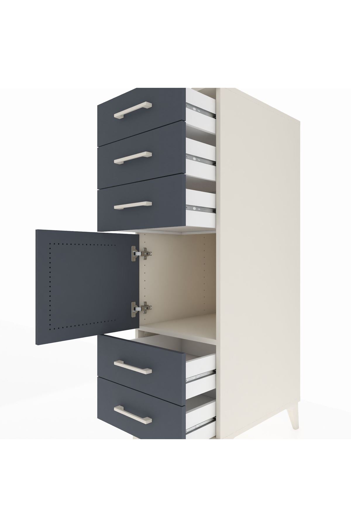 Kronos Dolap Tek Raflı 5 Çekmeceli Tek Kapaklı 44x59x134 - S82M061V2C