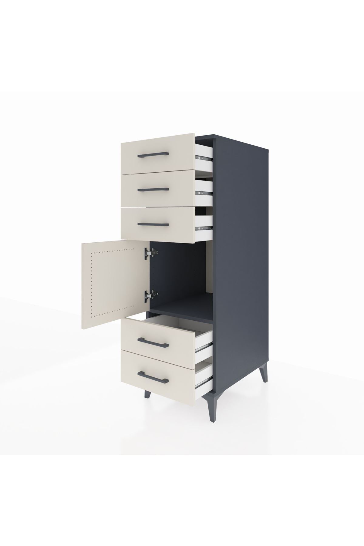 Kronos Dolap Tek Raflı 5 Çekmeceli Tek Kapaklı 44x59x134 - S82M061V4C
