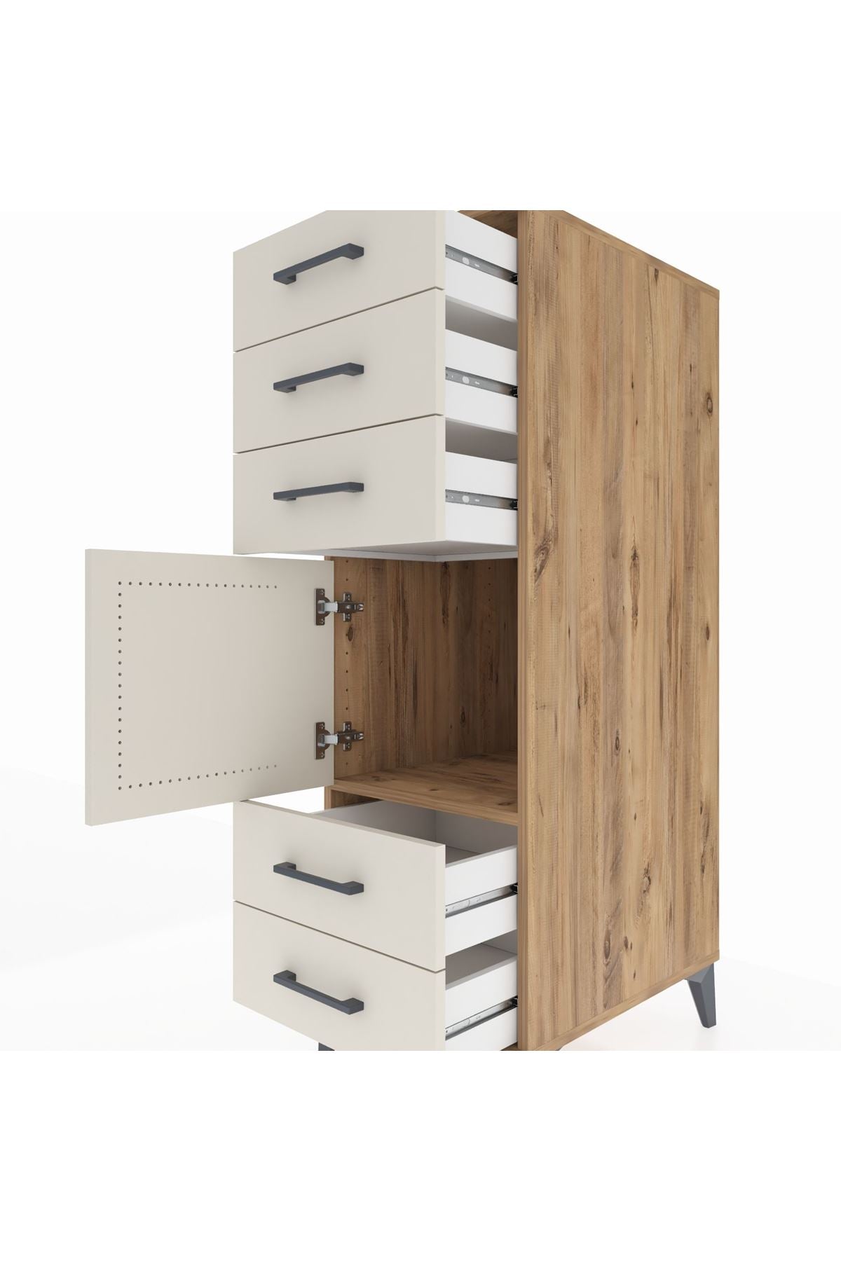 Kronos Dolap Tek Raflı 5 Çekmeceli Tek Kapaklı 44x59x134 - S82M061V7C