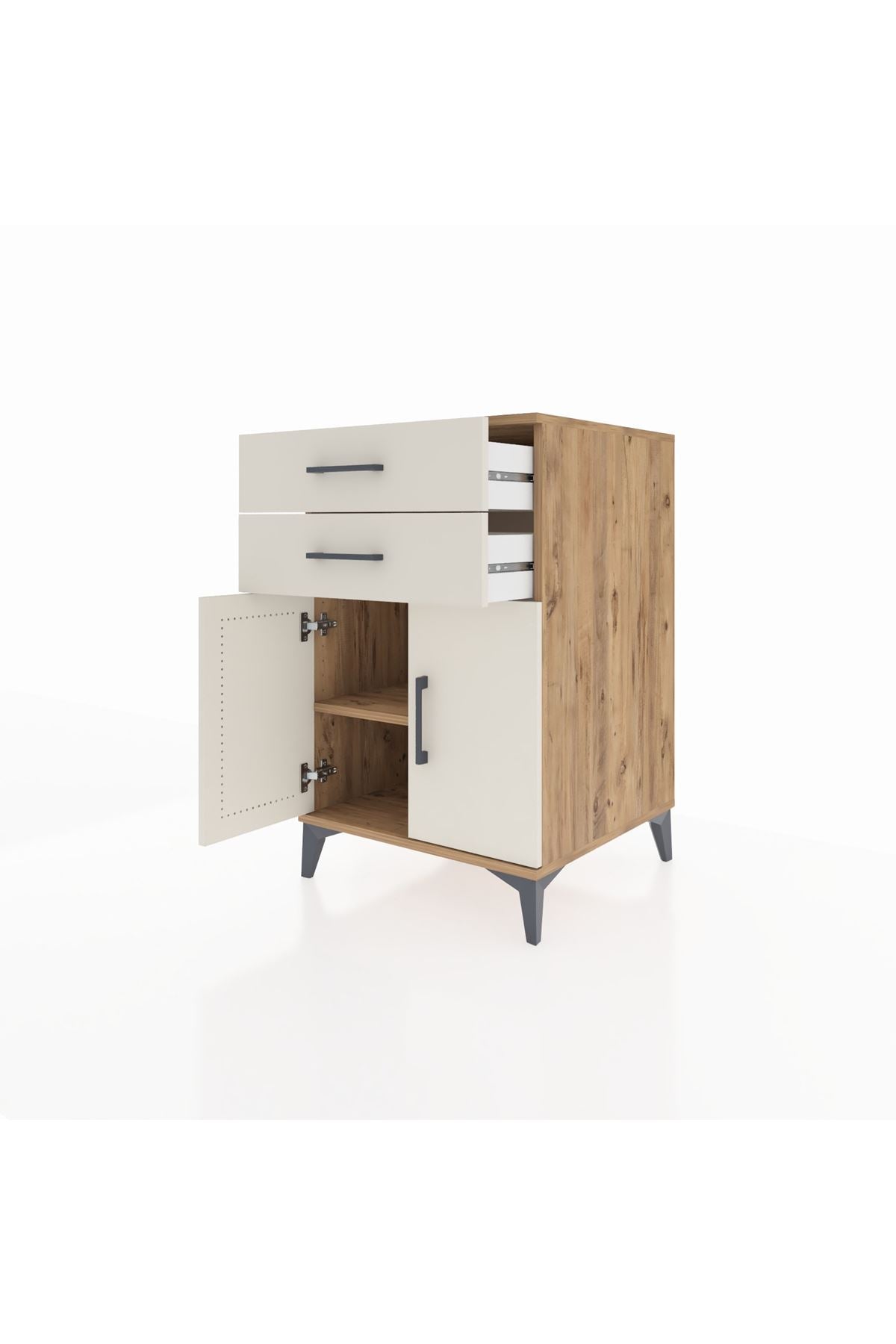 Kronos Komodin Tek Raflı 2 Çekmeceli 2 Kapaklı 60x59x96 - S80M034V7C