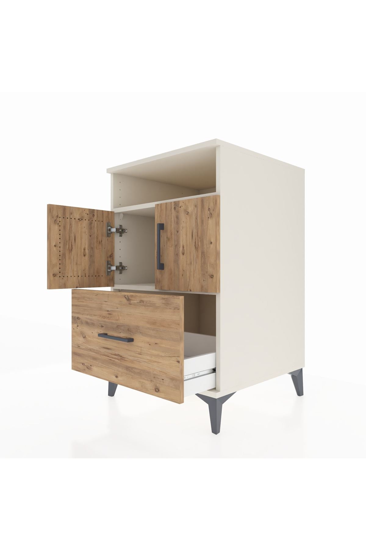 Kronos Komodin 2 Raflı Tek Çekmeceli 2 Kapaklı 60x59x96 - S80M031V3C