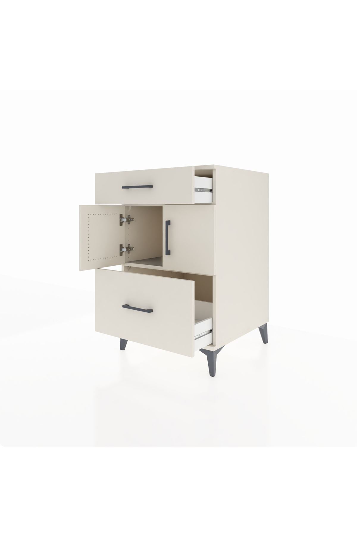 Kronos Komodin Tek Raflı 2 Çekmeceli 2 Kapaklı 60x59x96 - S80M030V1C