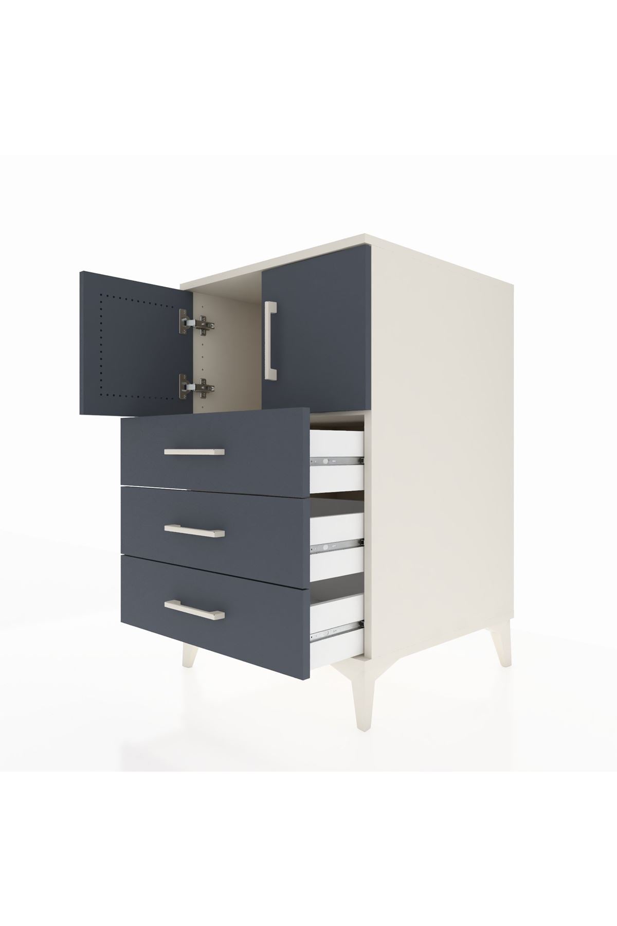 Kronos Komodin Tek Raflı 3 Çekmeceli 2 Kapaklı 60x59x96 - S80M026V2C