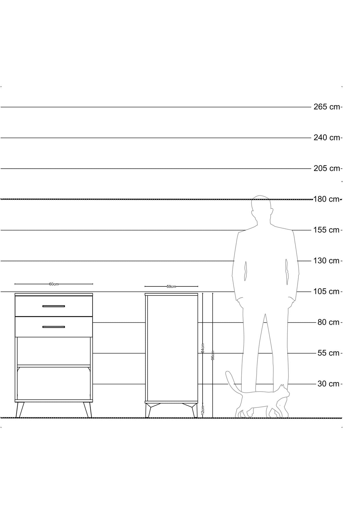 Kronos Komodin Tek Raflı 2 Çekmeceli 60x59x96 - S80M003V4C
