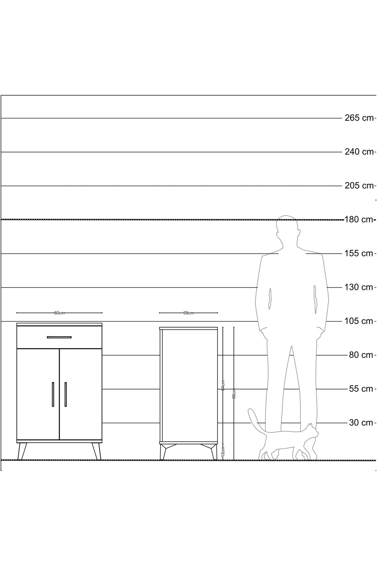 Kronos Komodin 2 Raflı Tek Çekmeceli 2 Kapaklı 60x59x96 - S80M042V5C