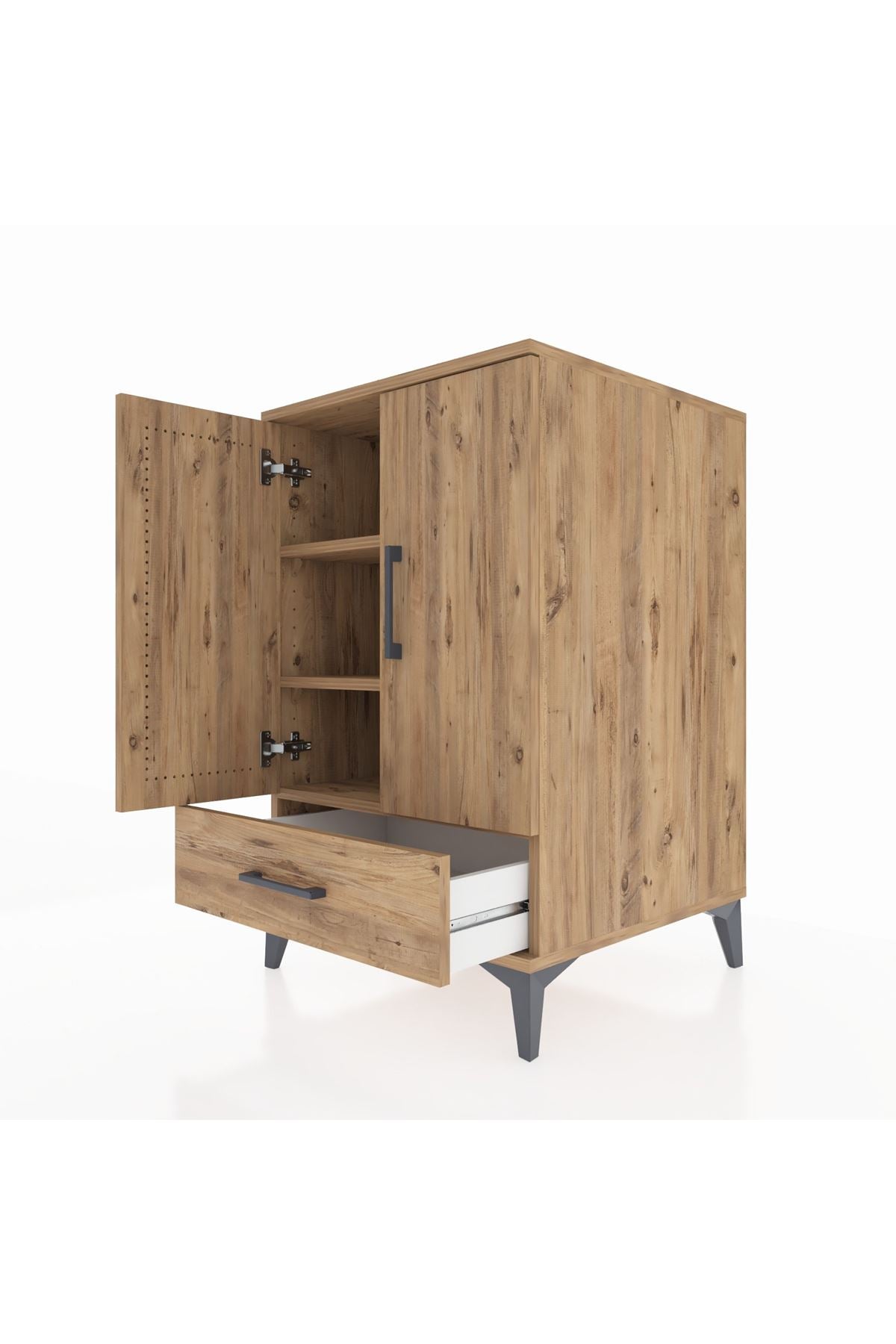 Kronos Komodin 3 Raflı Tek Çekmeceli 2 Kapaklı 60x59x96 - S80M041V9C