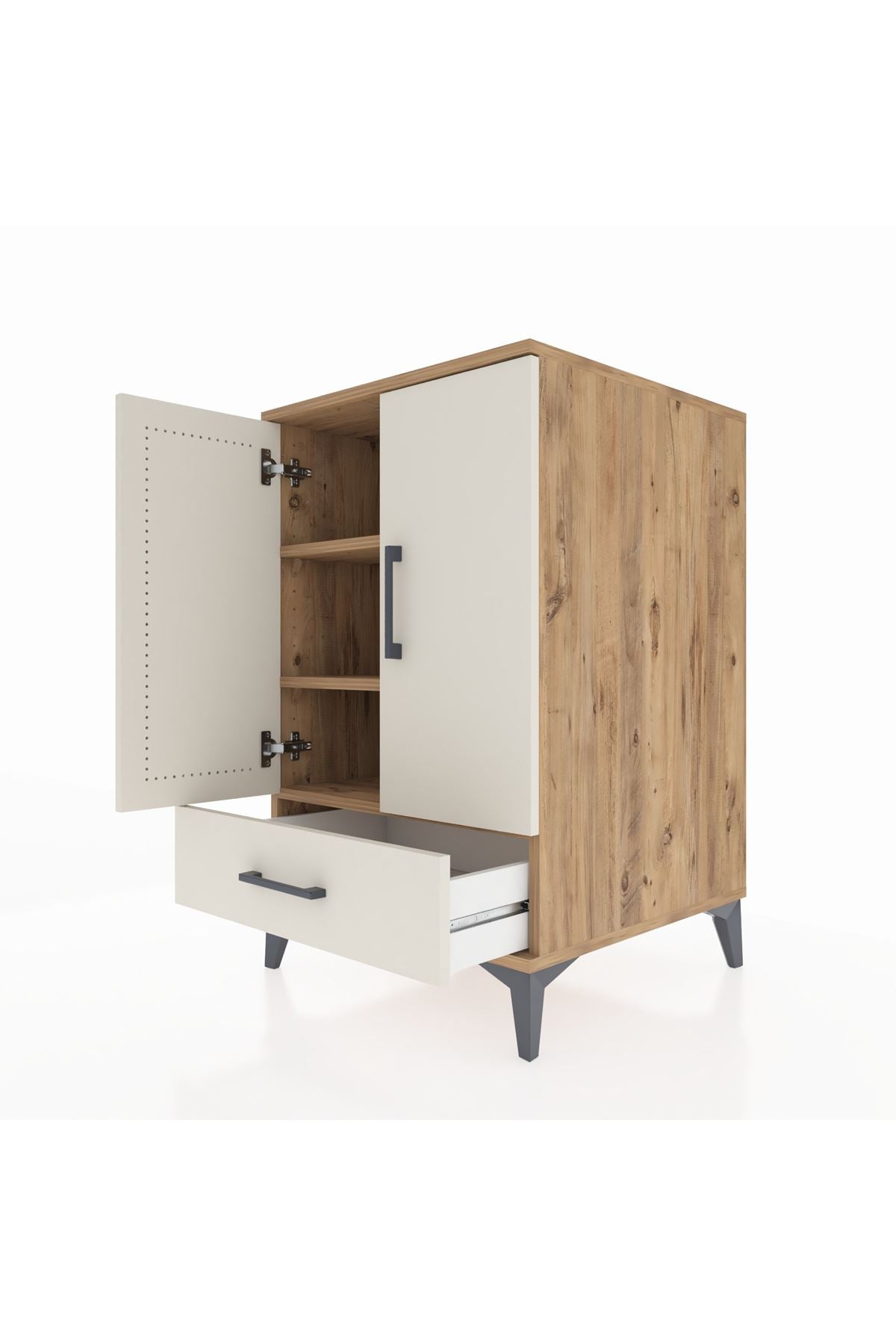 Kronos Komodin 3 Raflı Tek Çekmeceli 2 Kapaklı 60x59x96 - S80M041V7C