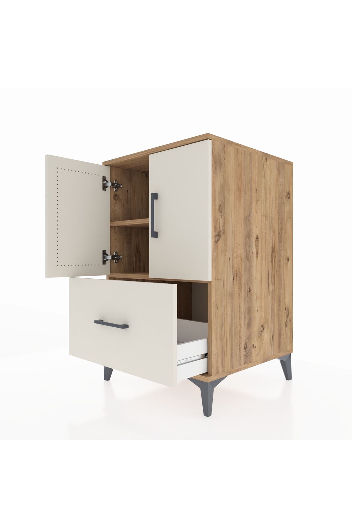 Kronos Komodin 2 Raflı Tek Çekmeceli 2 Kapaklı 60x59x96 - S80M038V7C