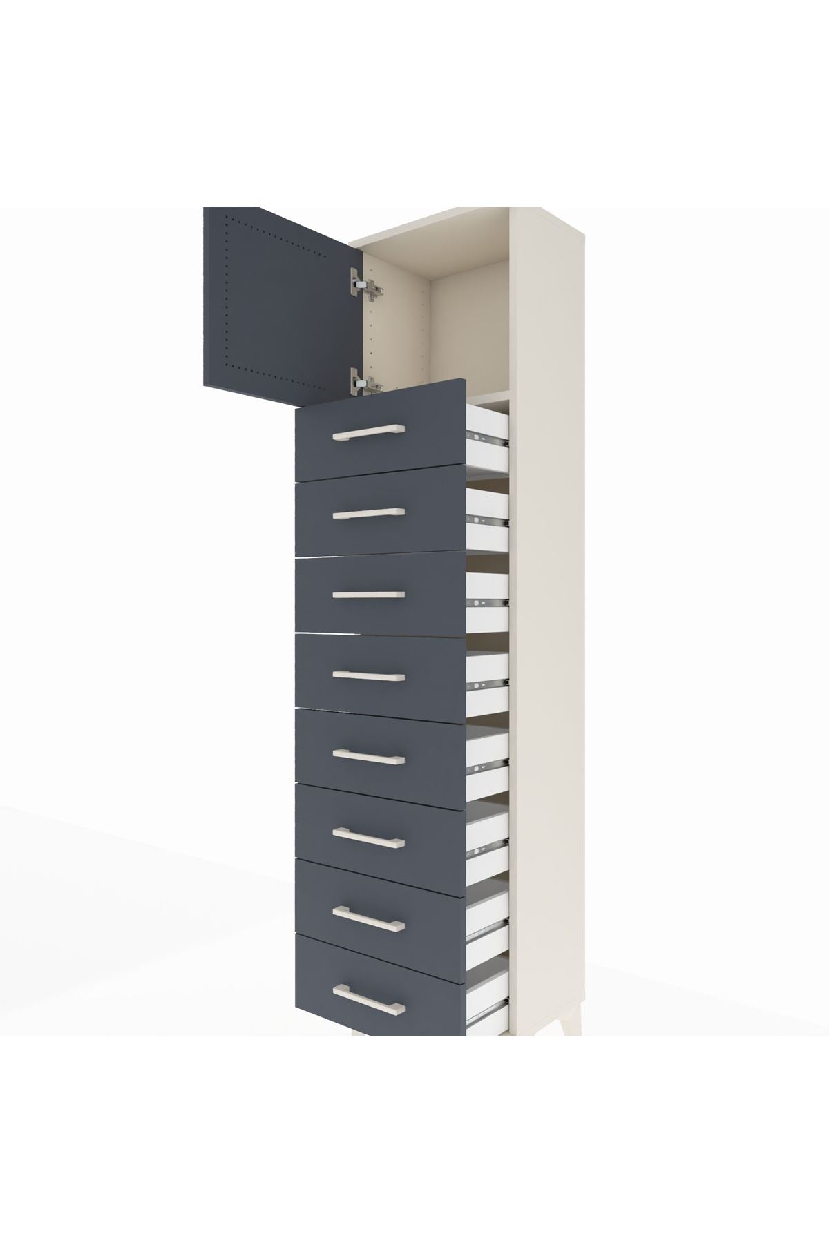 Arges Dolap Tek Raflı 8 Çekmeceli Tek Kapaklı 44x30x182 - S22M001V2A