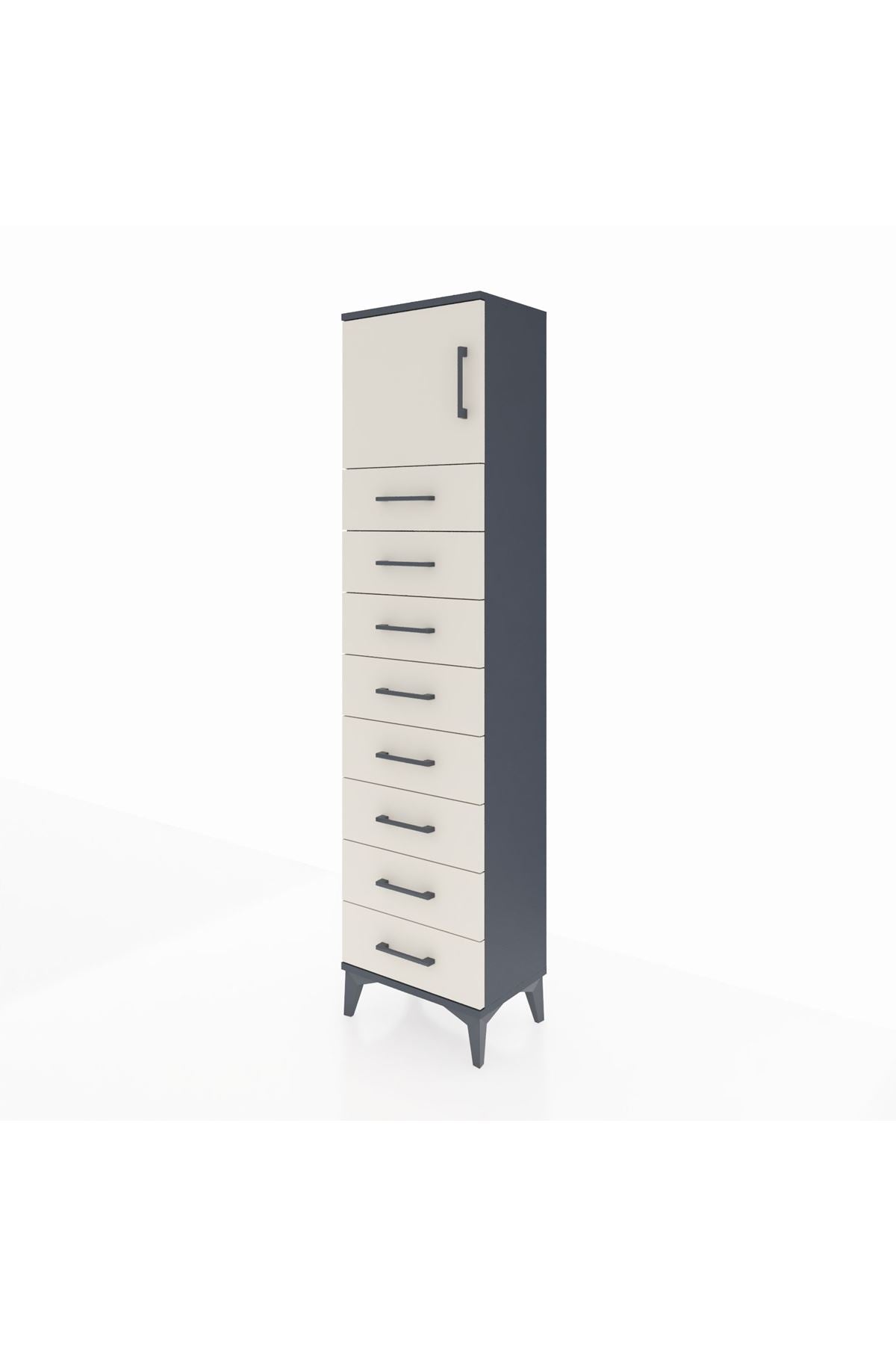 Arges Dolap Tek Raflı 8 Çekmeceli Tek Kapaklı 44x30x182 - S22M001V4A