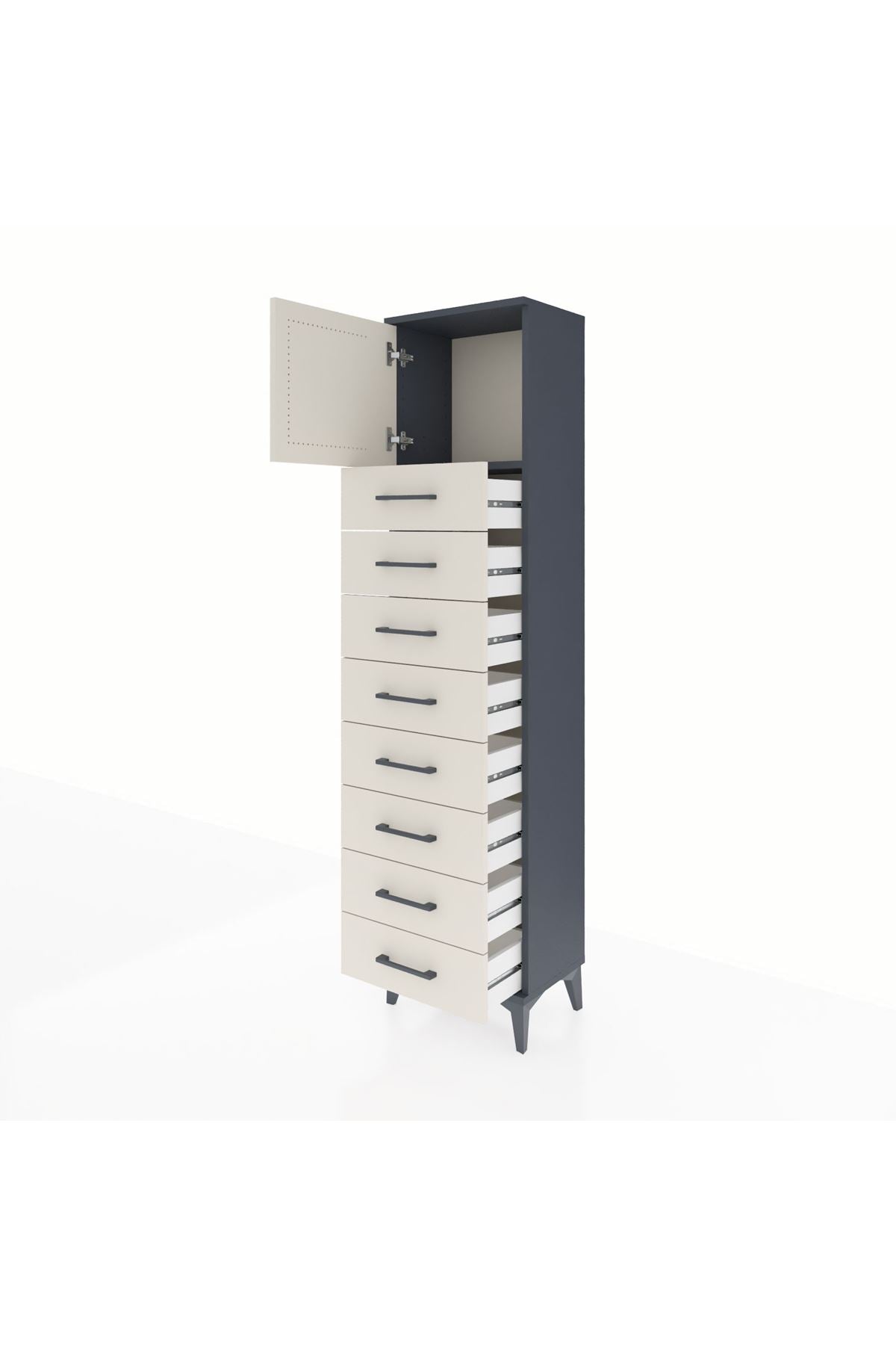 Arges Dolap Tek Raflı 8 Çekmeceli Tek Kapaklı 44x30x182 - S22M001V4A