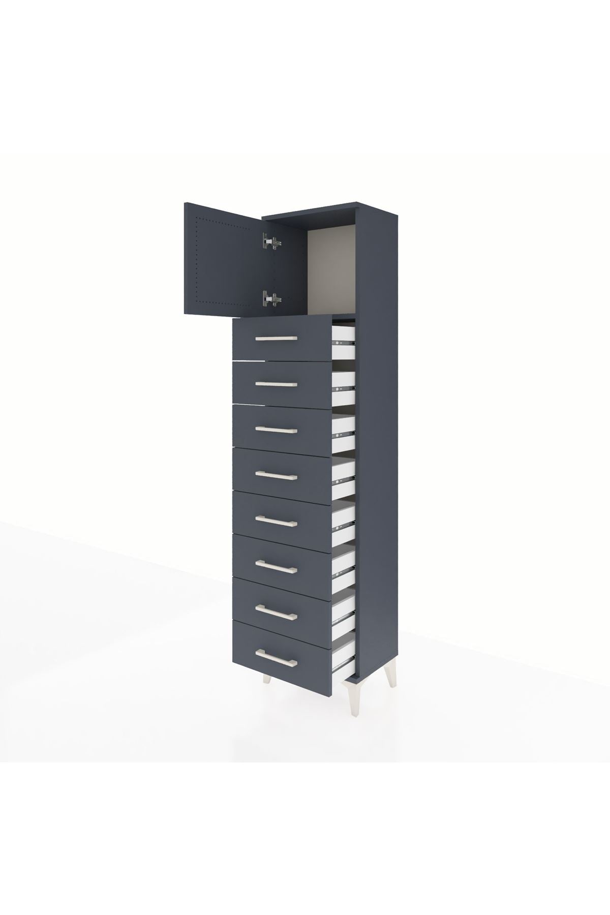 Arges Dolap Tek Raflı 8 Çekmeceli Tek Kapaklı 44x30x182 - S22M001V5A