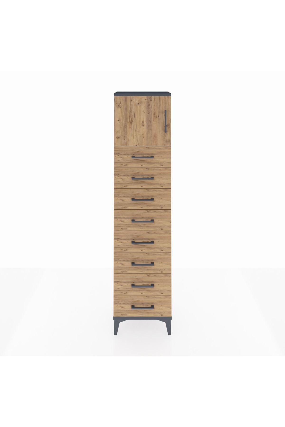 Arges Dolap Tek Raflı 8 Çekmeceli Tek Kapaklı 44x30x182 - S22M001V6A