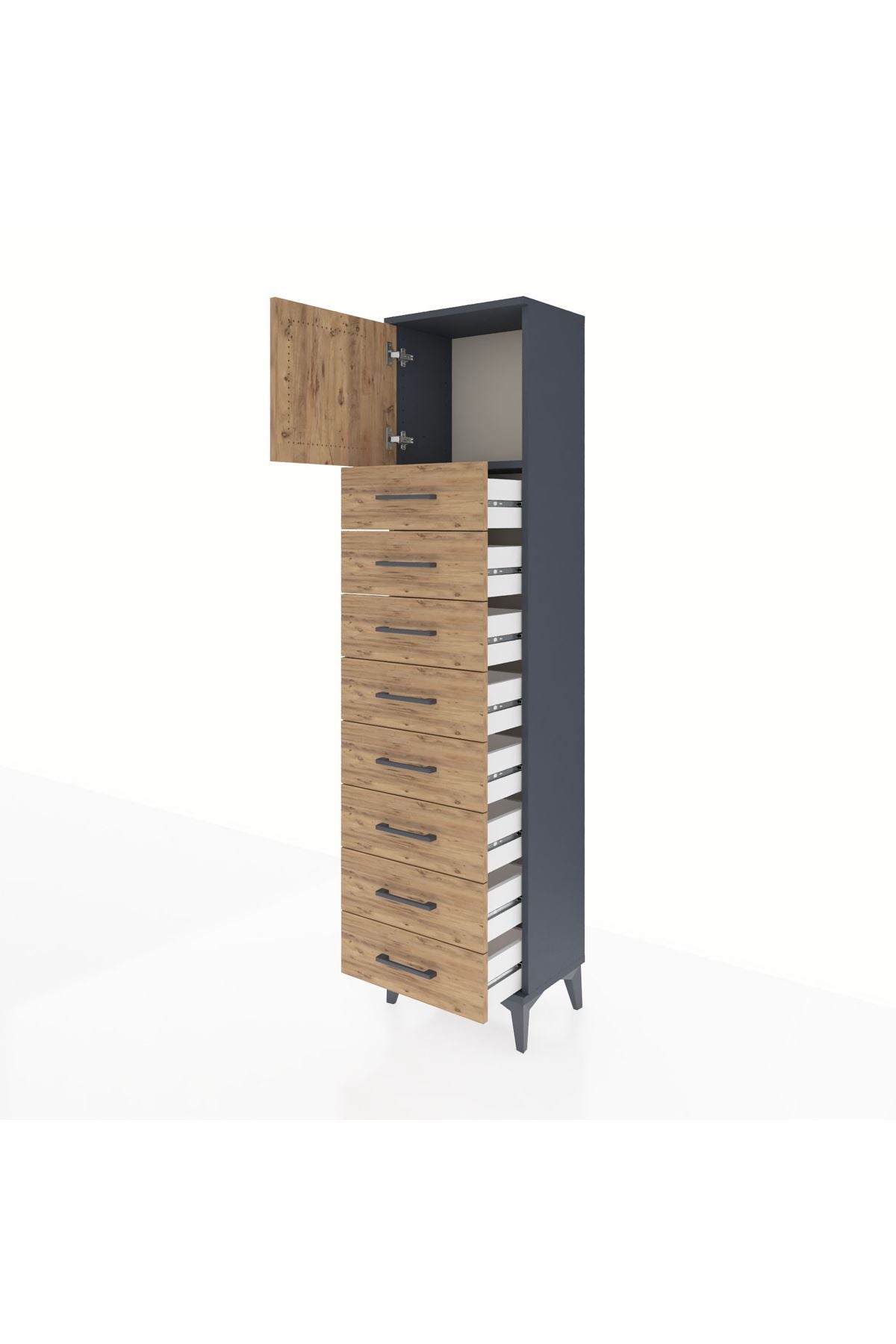 Arges Dolap Tek Raflı 8 Çekmeceli Tek Kapaklı 44x30x182 - S22M001V6A