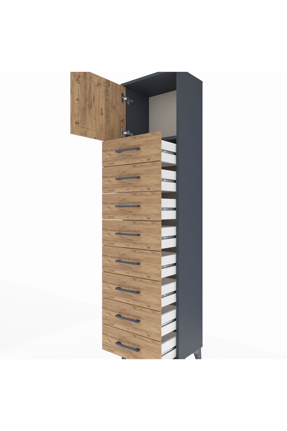 Arges Dolap Tek Raflı 8 Çekmeceli Tek Kapaklı 44x30x182 - S22M001V6A
