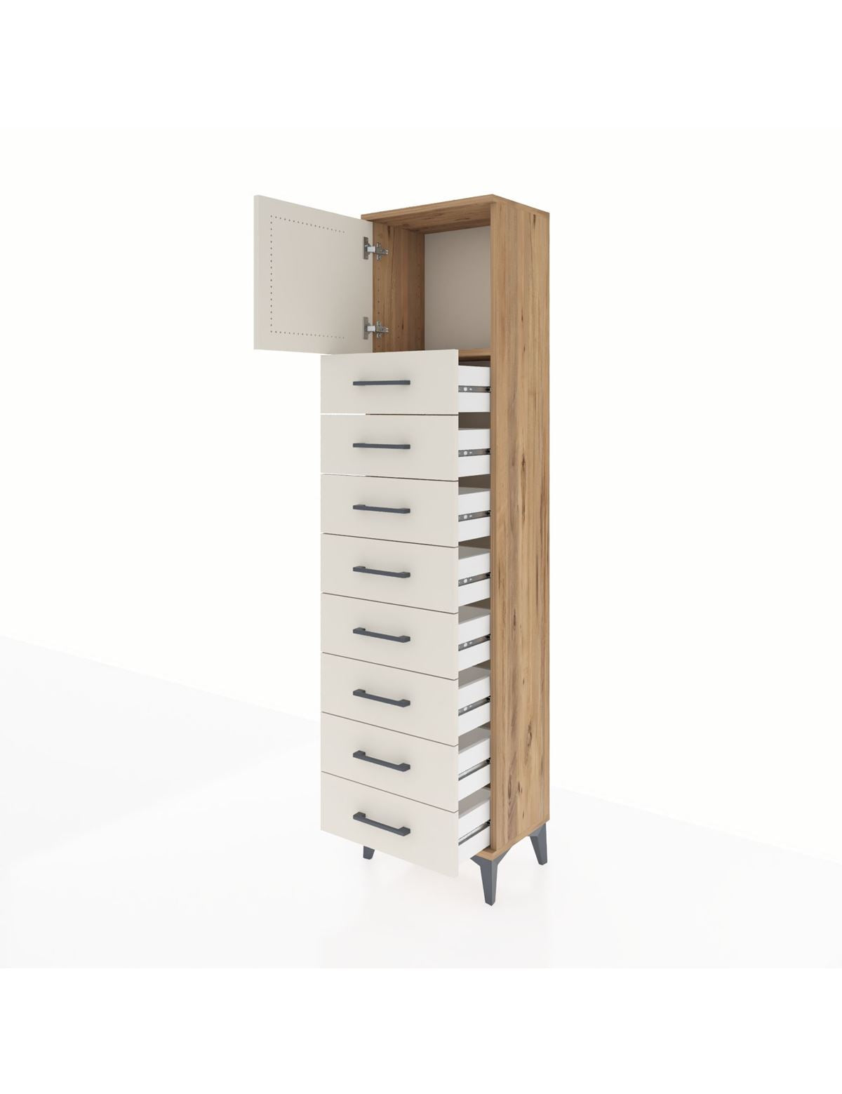 Arges Dolap Tek Raflı 8 Çekmeceli Tek Kapaklı 44x30x182 - S22M001V7A