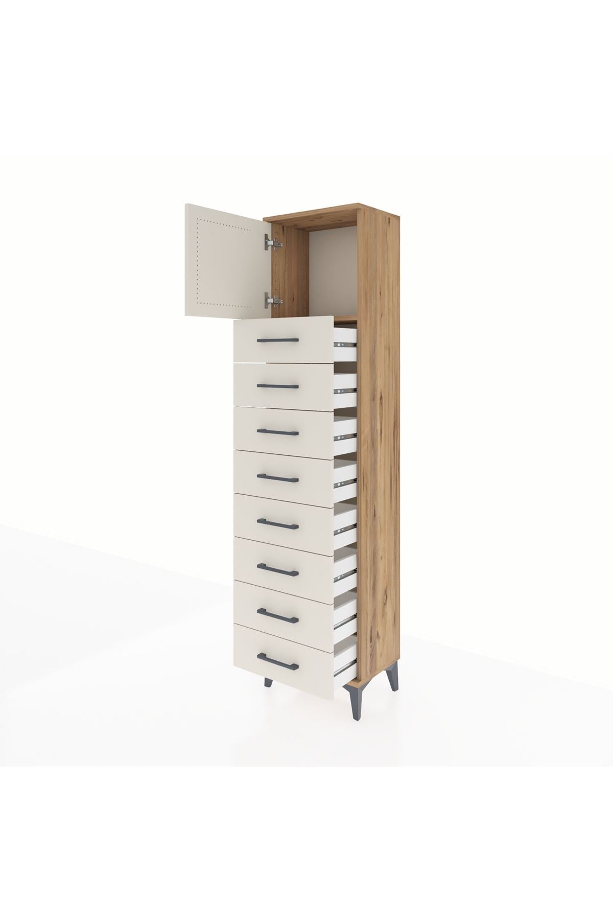 Arges Dolap Tek Raflı 8 Çekmeceli Tek Kapaklı 44x30x182 - S22M001V7A