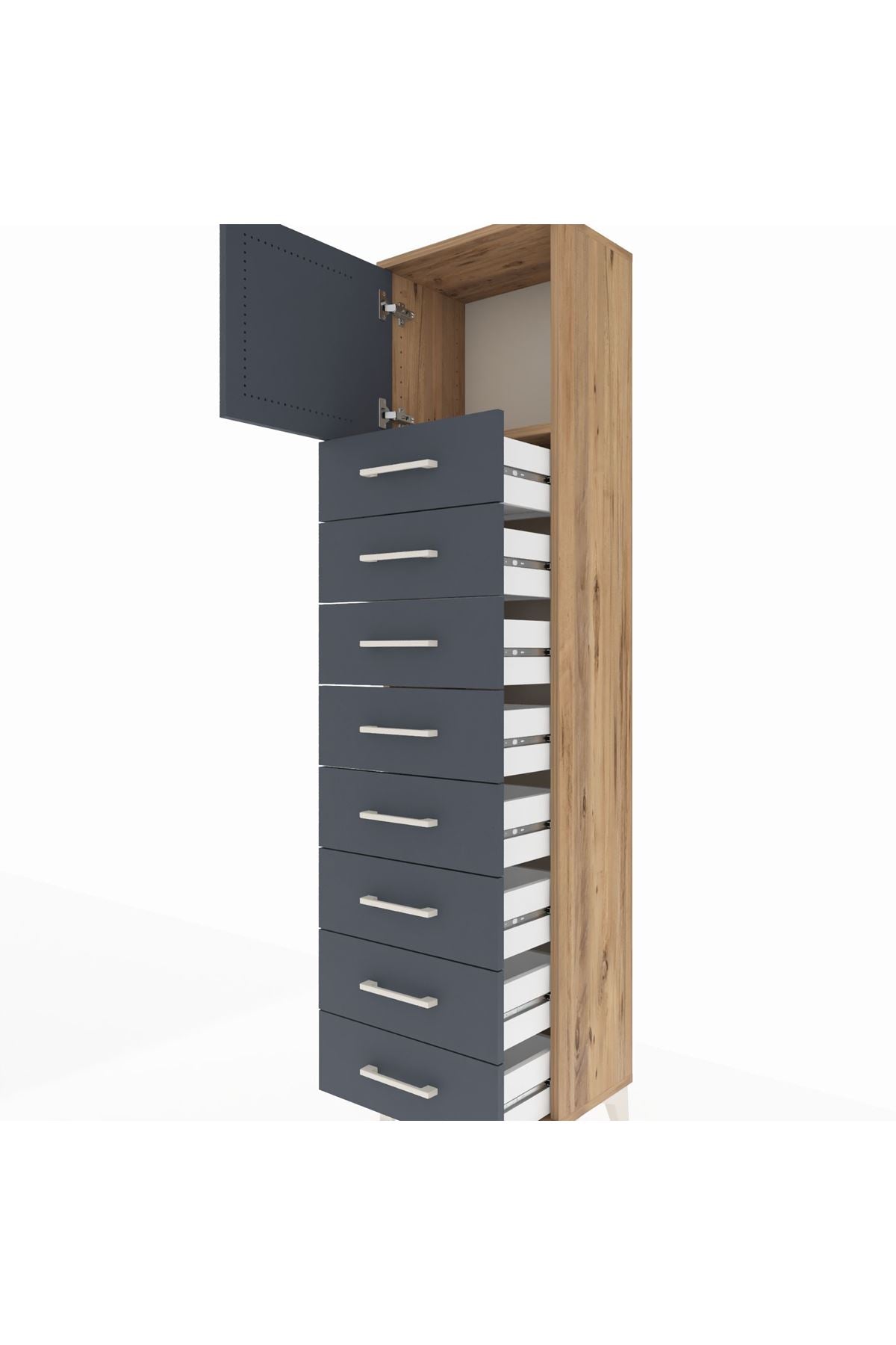 Arges Dolap Tek Raflı 8 Çekmeceli Tek Kapaklı 44x30x182 - S22M001V8A